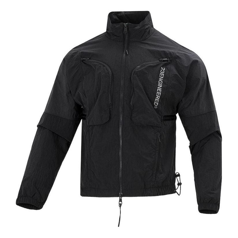 Men's Air Jordan SS22 Solid Color Zipper Stand Collar Sports Jacket Black DJ0256-010 - 1