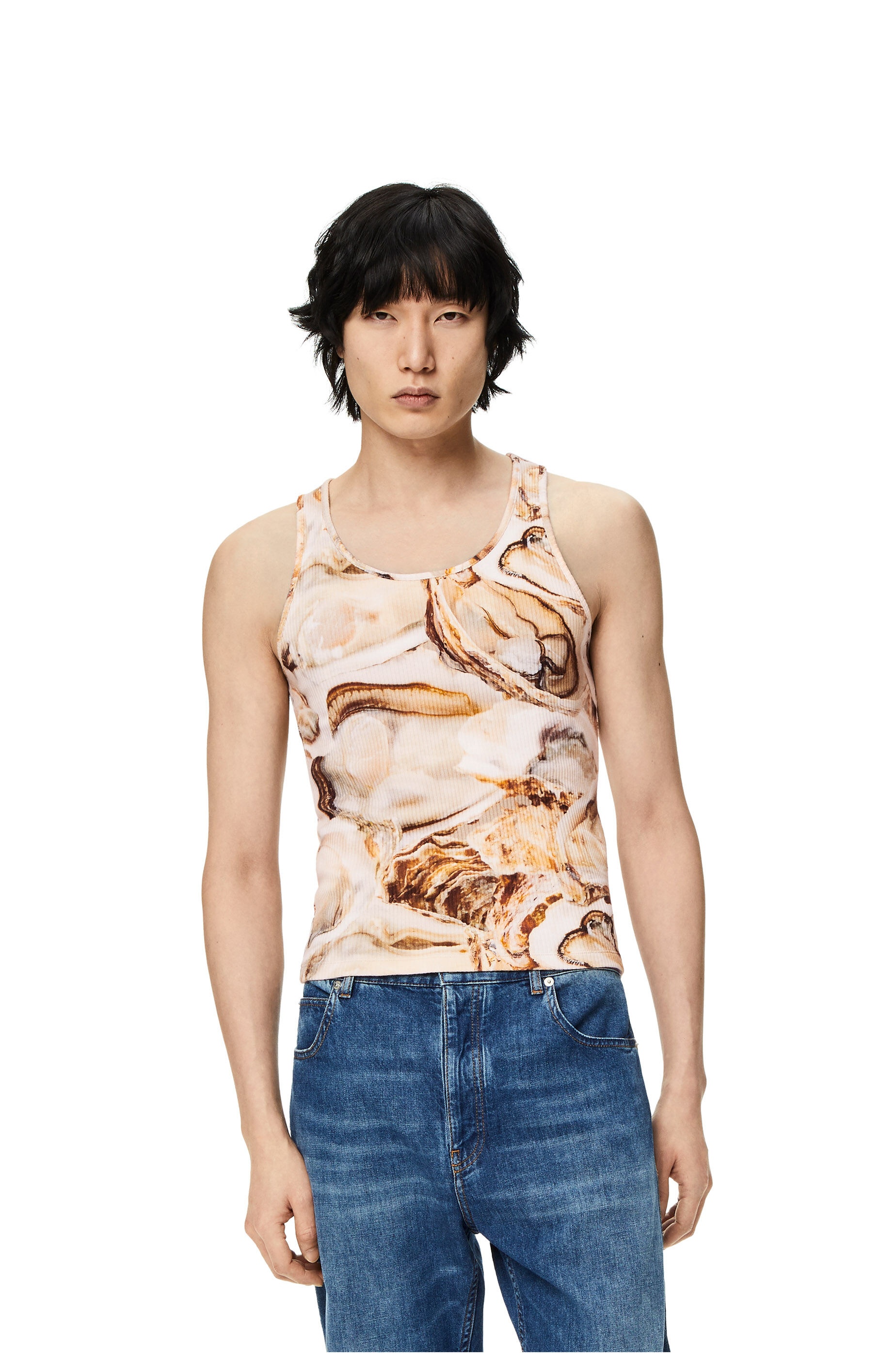 Oyster ribbed tank top in cotton - 3