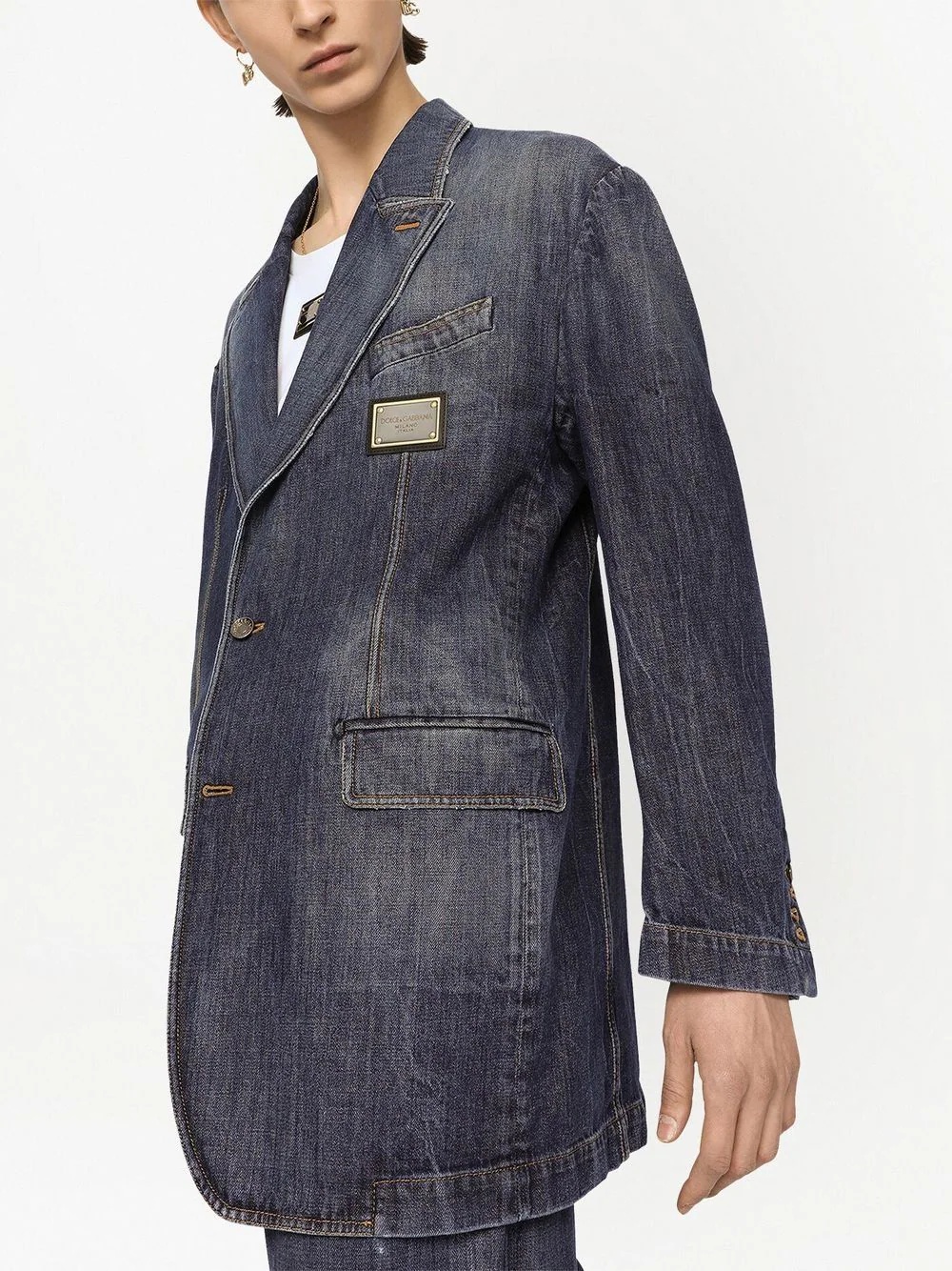 longline denim blazer - 5