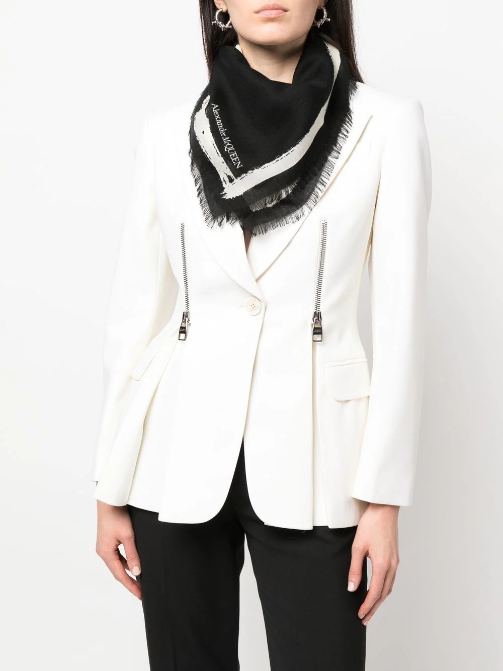 logo-print raw-edge scarf - 2