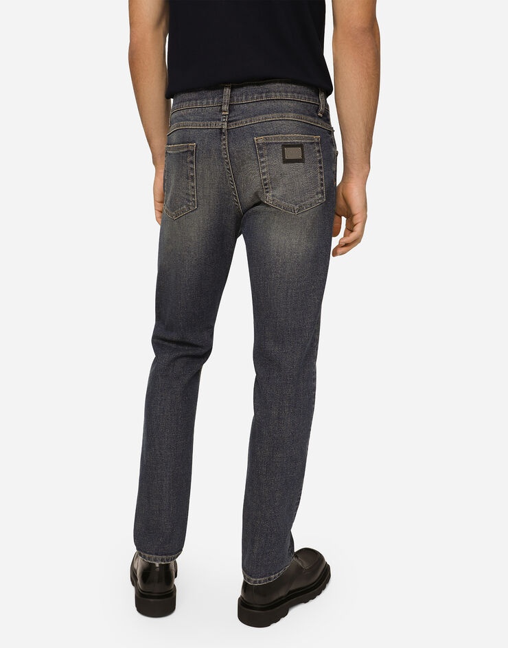Regular-fit blue wash stretch jeans - 4
