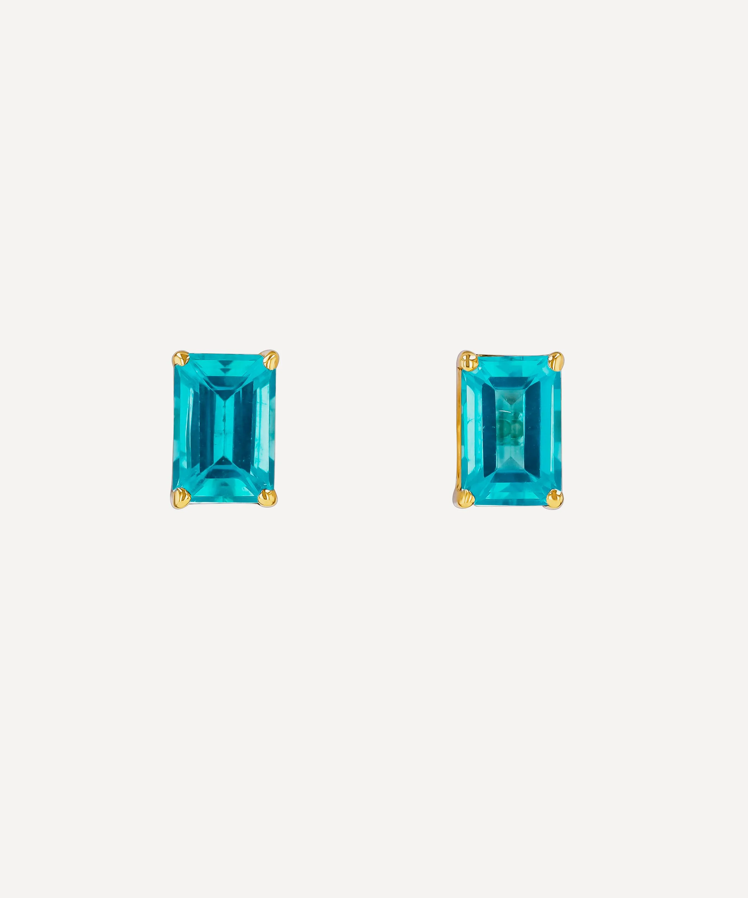 14ct Gold Amalfi Emerald Cut Paraiba Stud Earrings - 1
