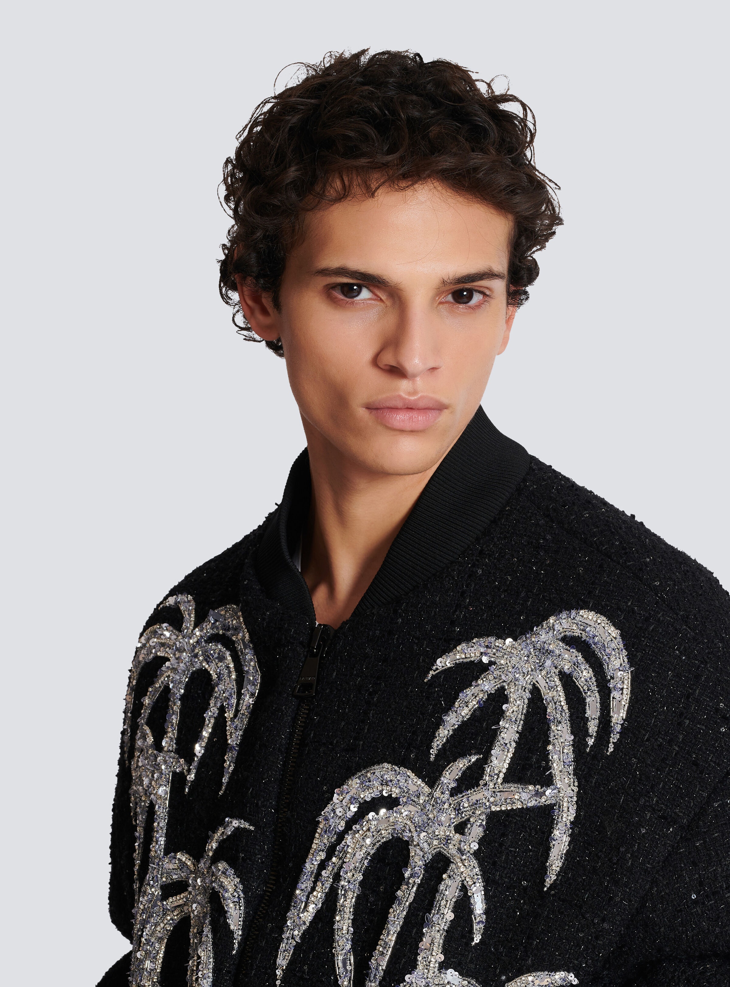 Tweed bomber jacket with palm tree embroidery - 7