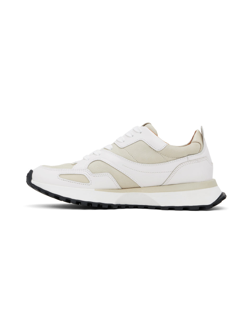 White & Beige Leather Padded Collar Sneakers - 3