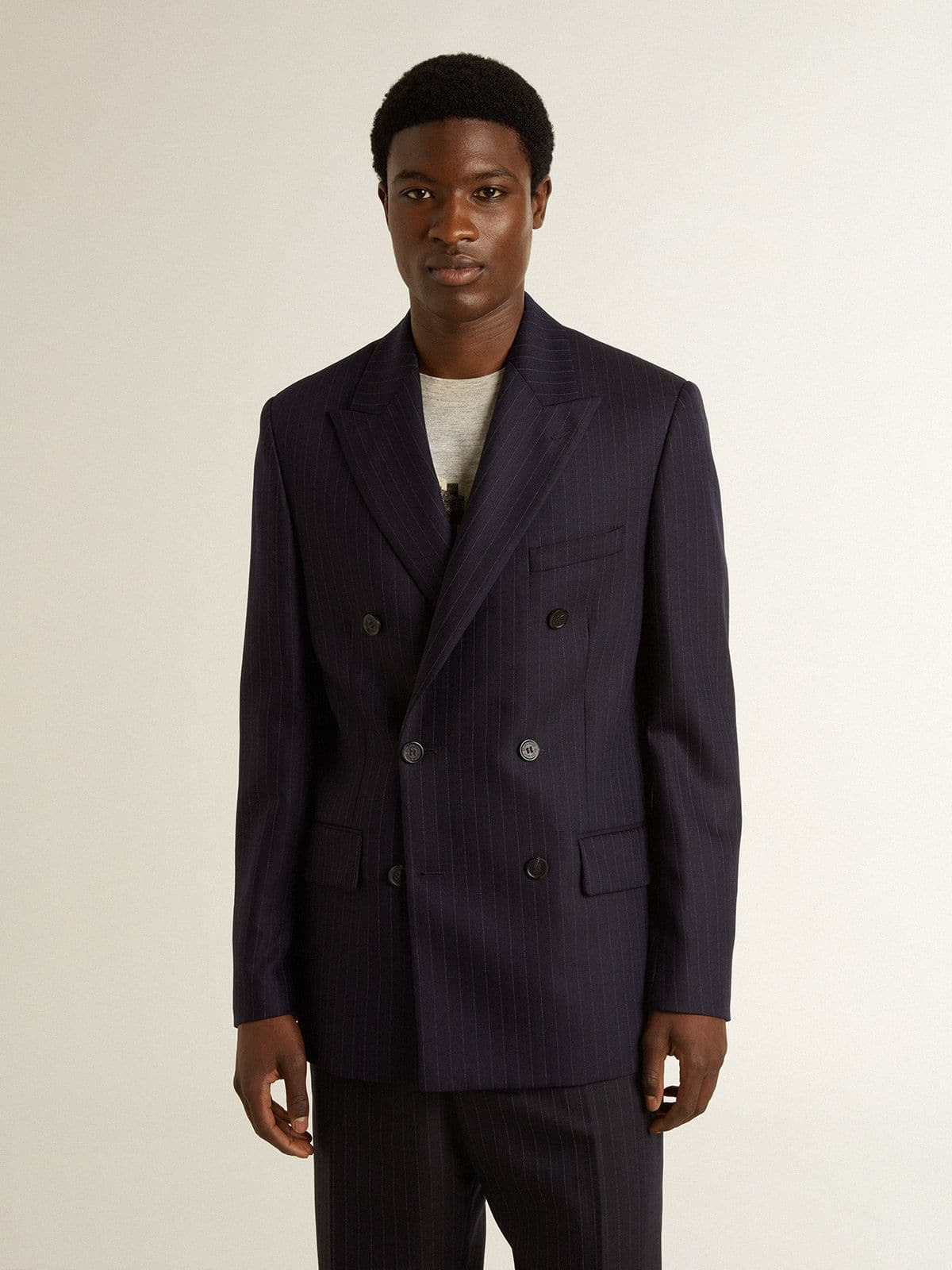 Men's midnight blue wool double-breasted blazer - 2