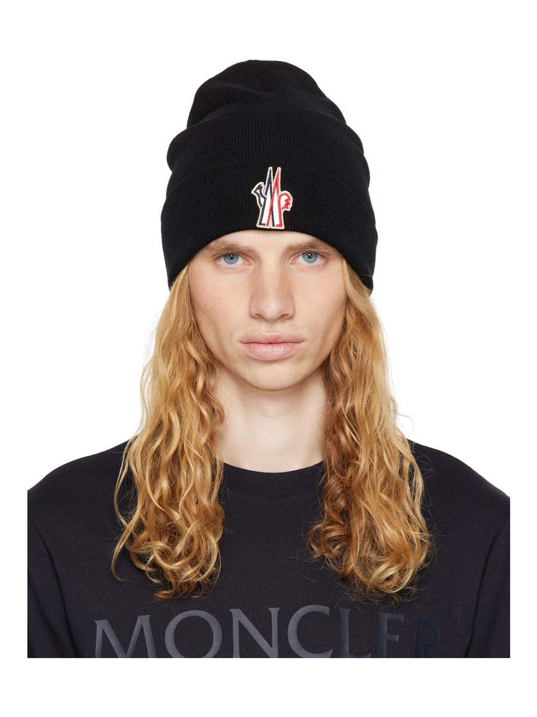 Black Pure Wool Beanie - 1