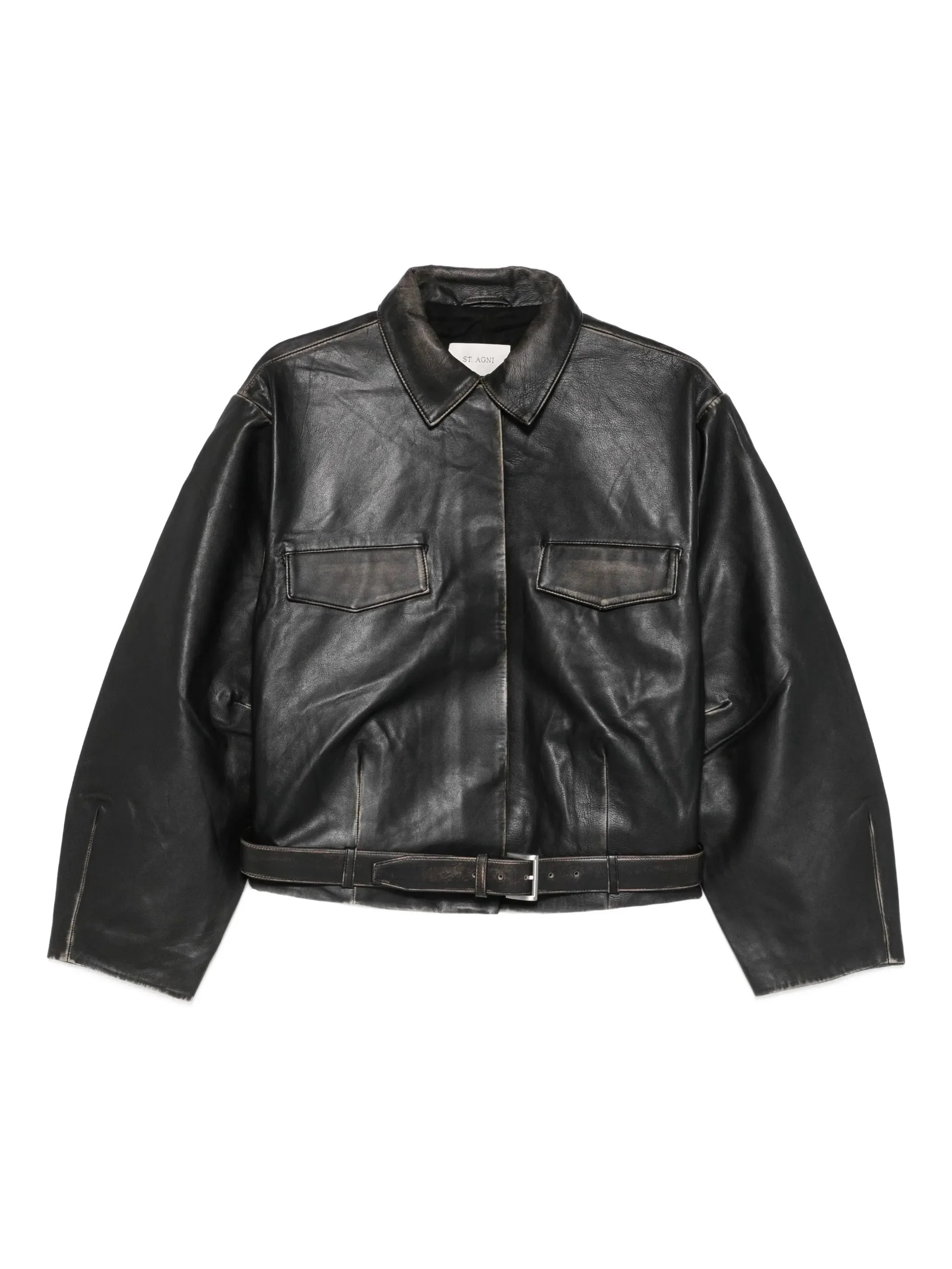 leather belted jacket - 1
