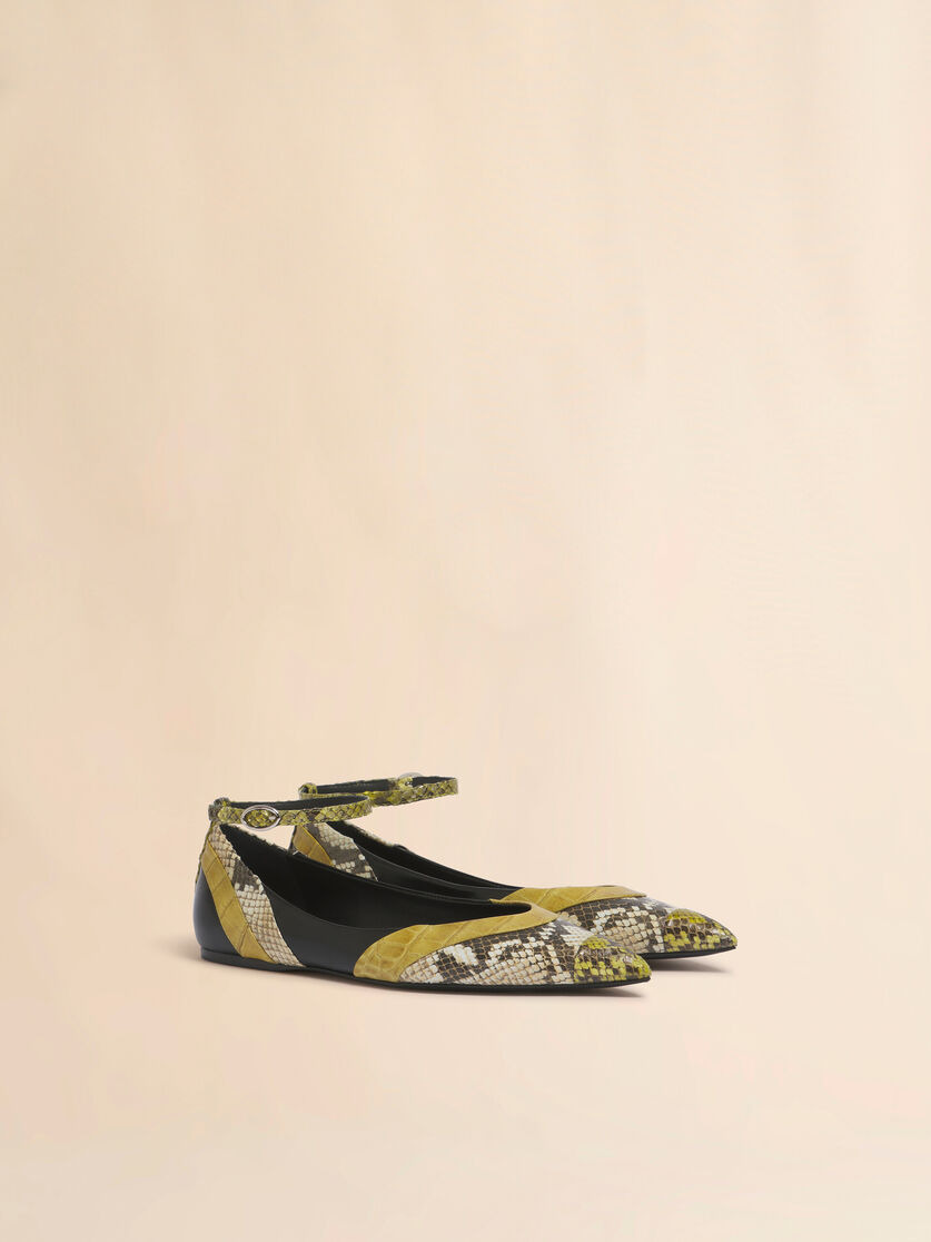 GREEN LEATHER POINTED-TOE BALLERINA - 2
