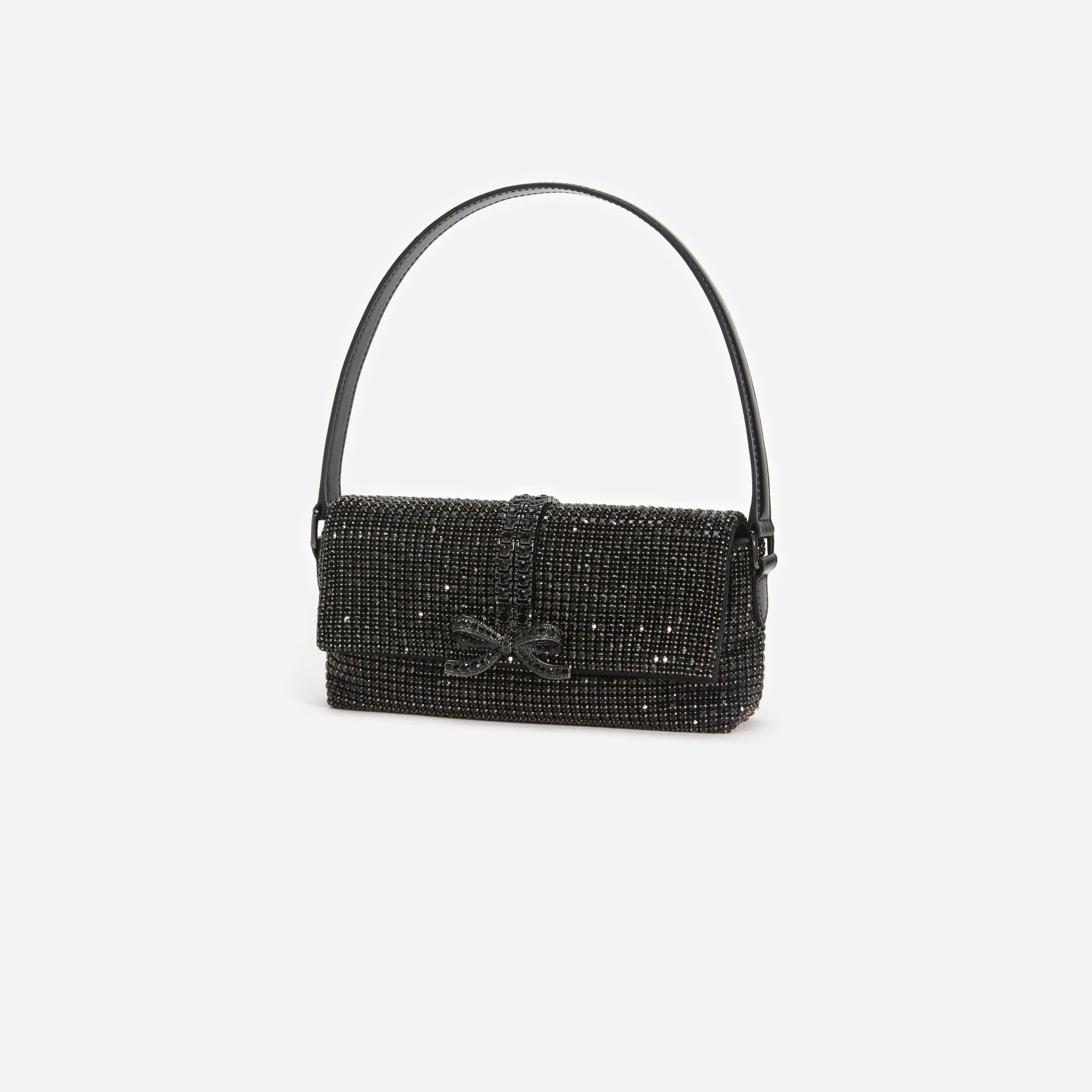 Black Rhinestone Chainmail Baguette Bag - 2