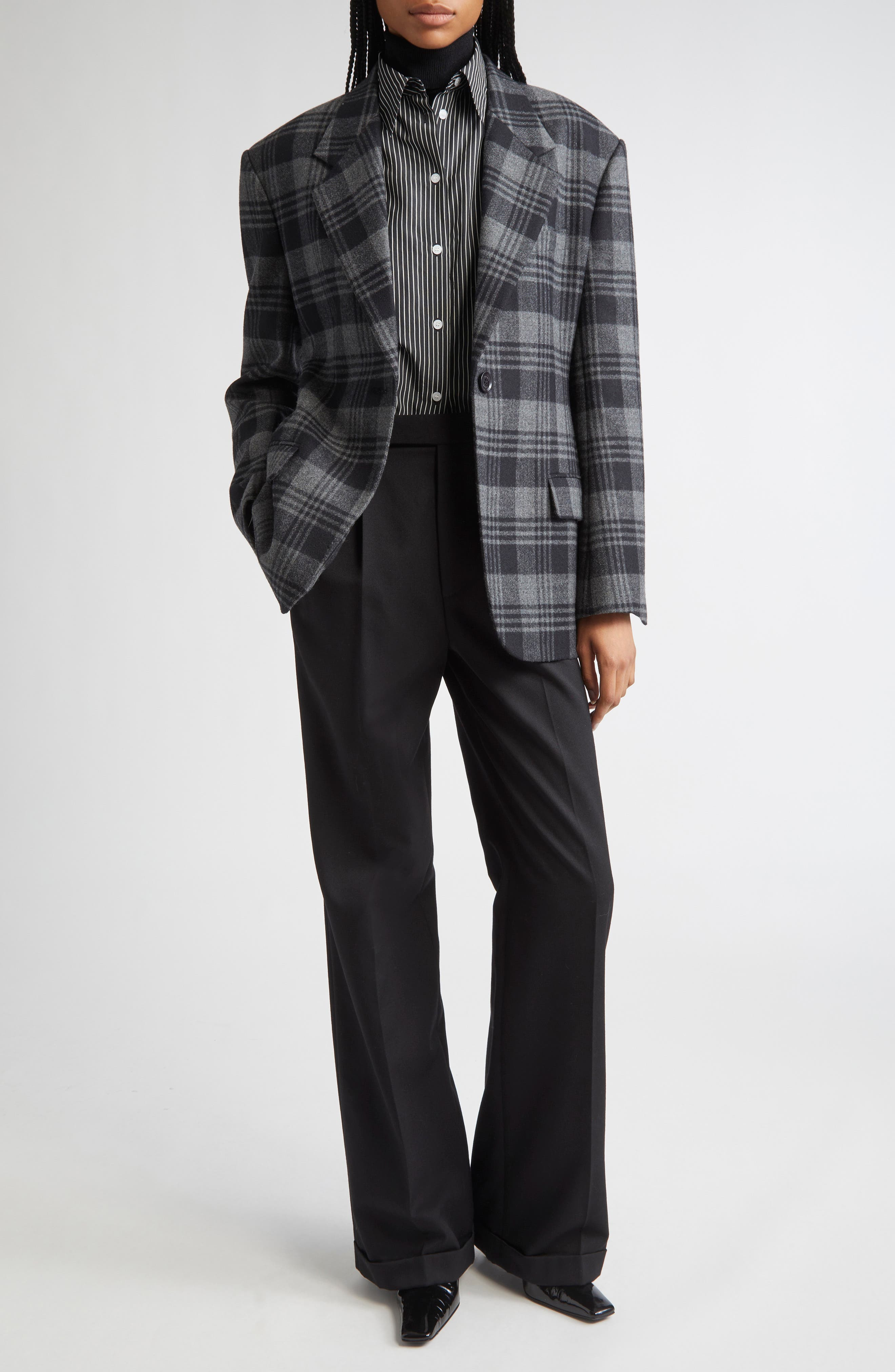 Proenza Schouler Daria Plaid Oversize Virgin Wool Blazer in Grey Multi at Nordstrom - 2