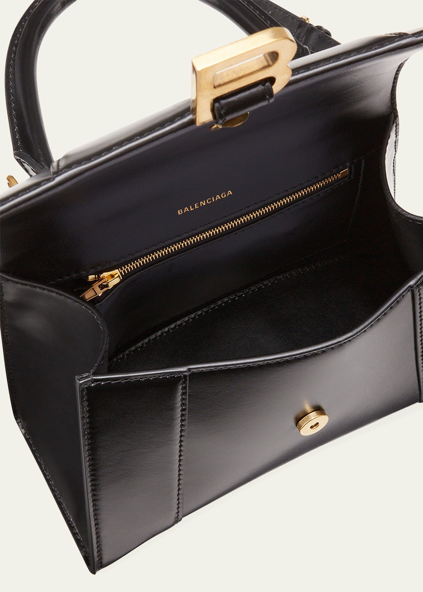 Hourglass Small Shiny Leather Top-Handle Bag - 3