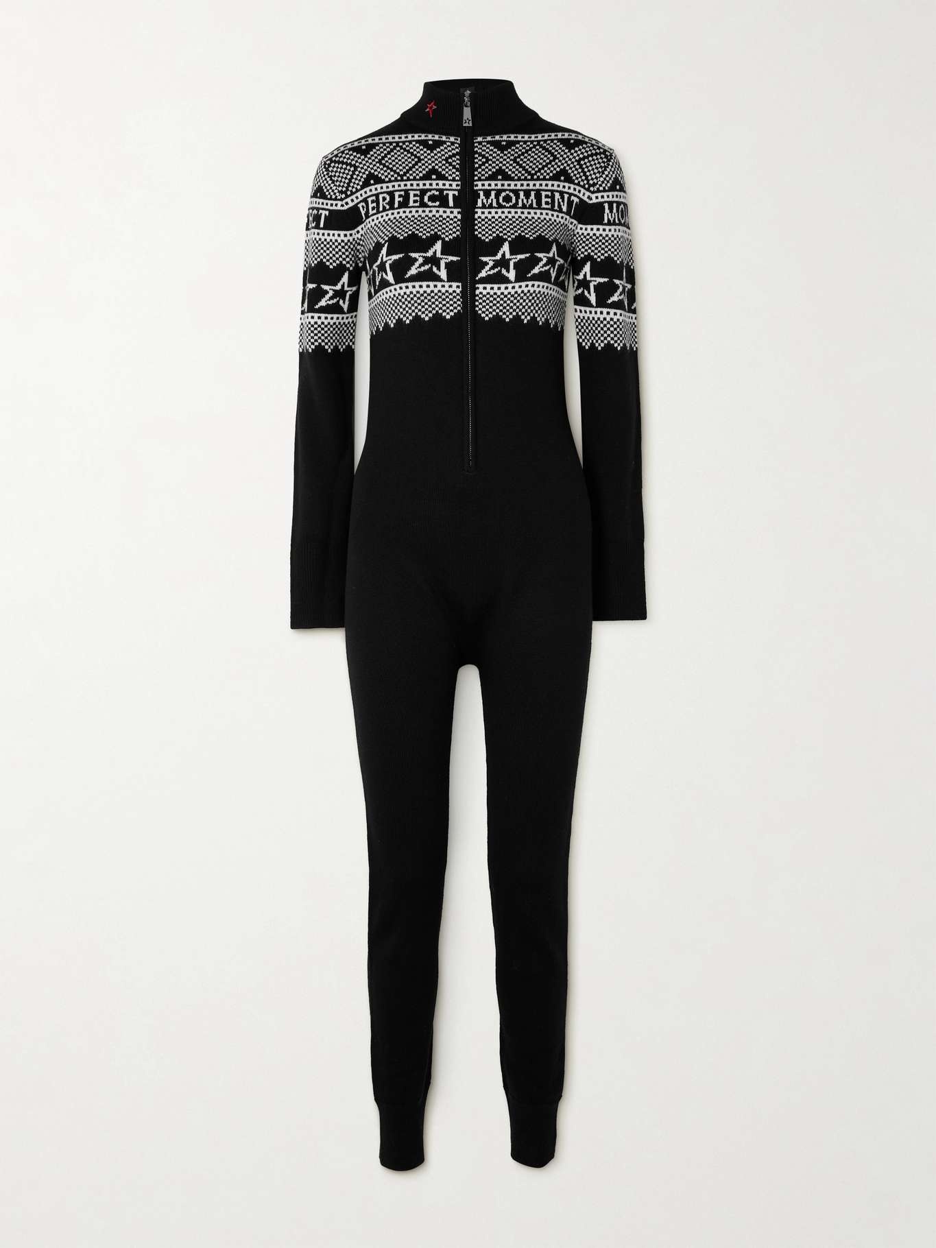 Intarsia merino wool turtleneck jumpsuit Black - 1