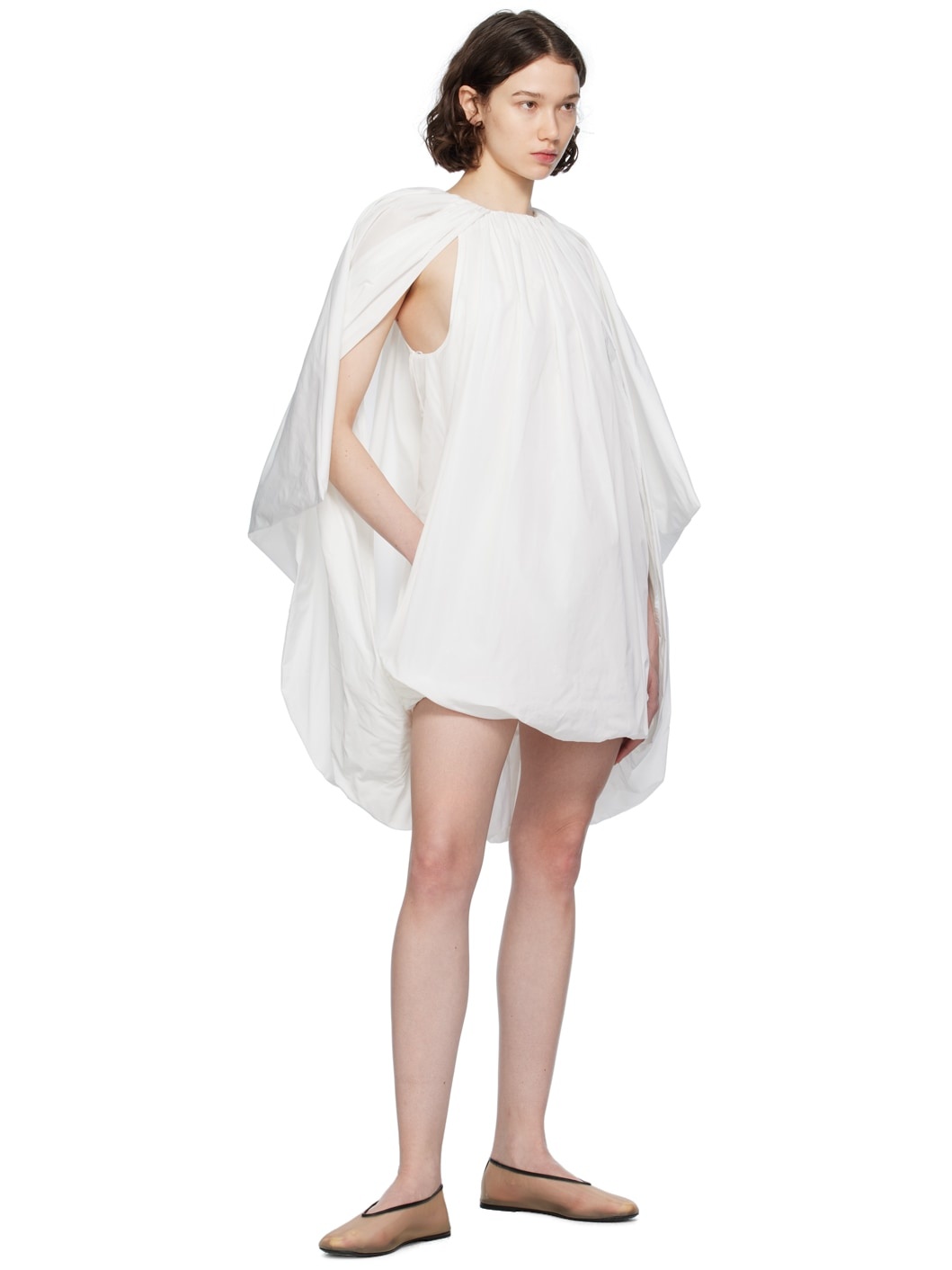 White Sleeveless Cape Minidress - 4