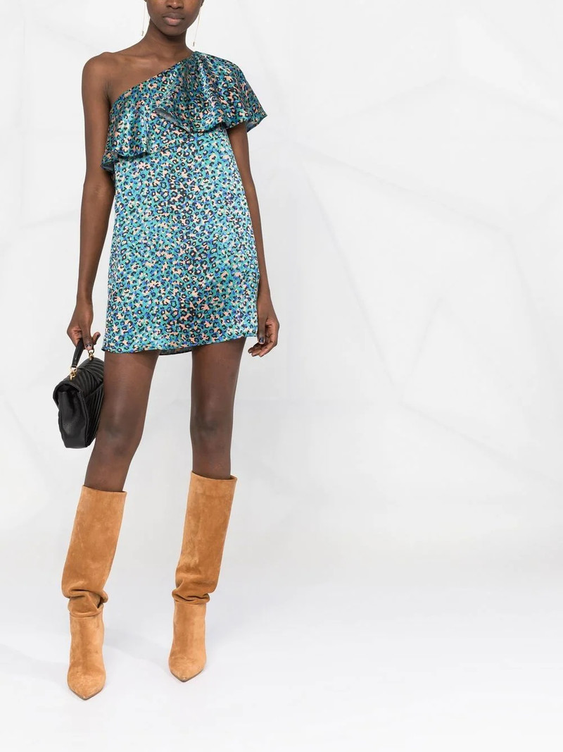 SAINT LAURENT leopard-print one-shoulder dress outlook