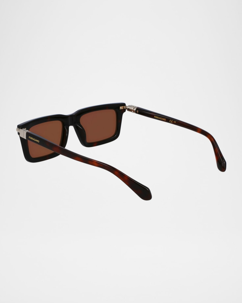 FERRAGAMO Men's Prisma Modified Acetate Rectangle Sunglasses, 53mm outlook
