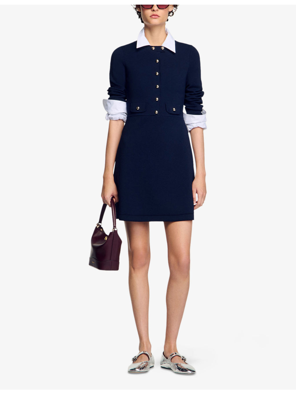 Long-sleeved side-pocket knitted mini dress - 2