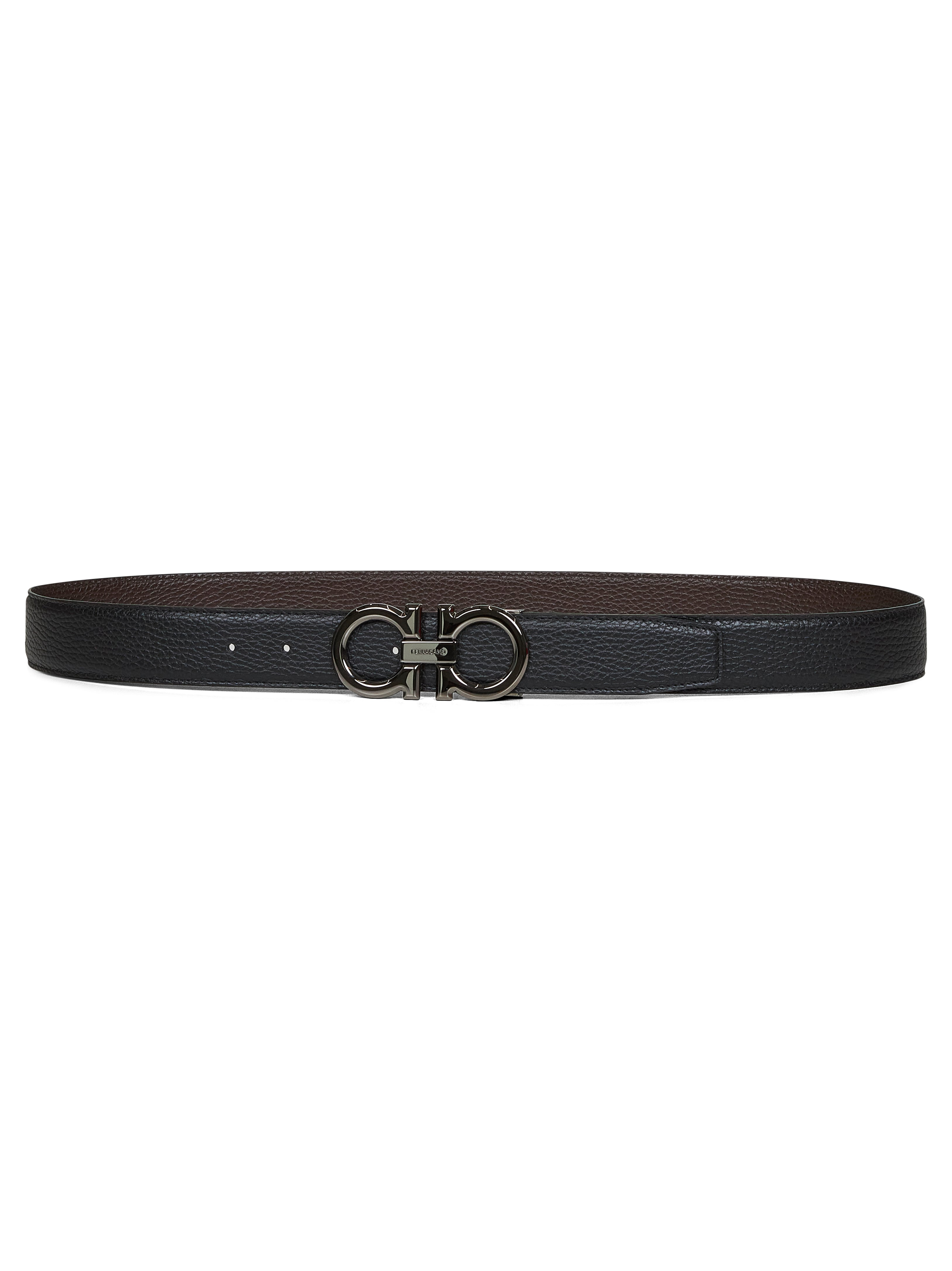 Ferragamo Men Black Leather Reversible Gancini Belt - 1