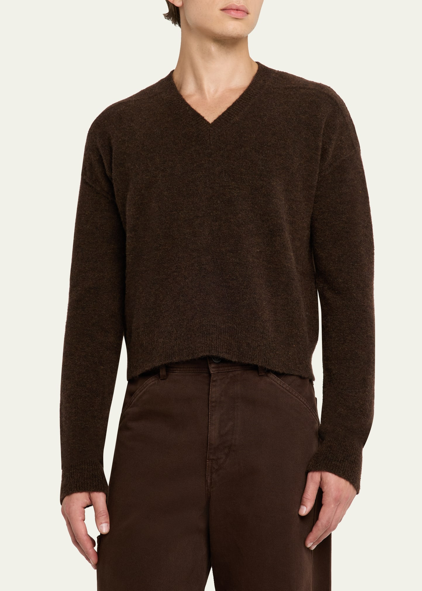 Men's Wool-Blend Cropped V-Neck Sweater - 4