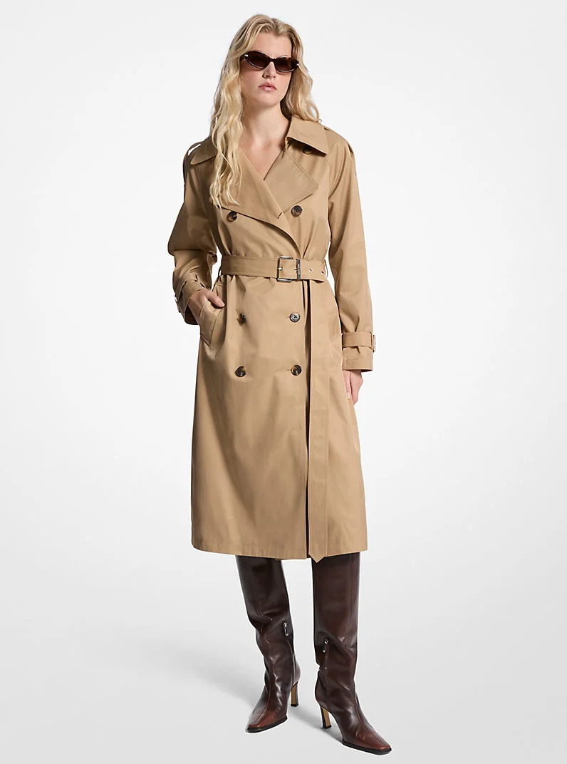 Cotton Blend Belted Trench Coat - 1