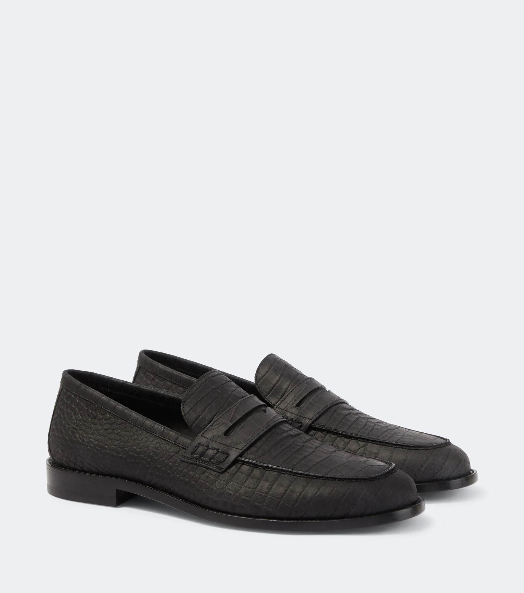 Croc-effect leather penny loafers - 1