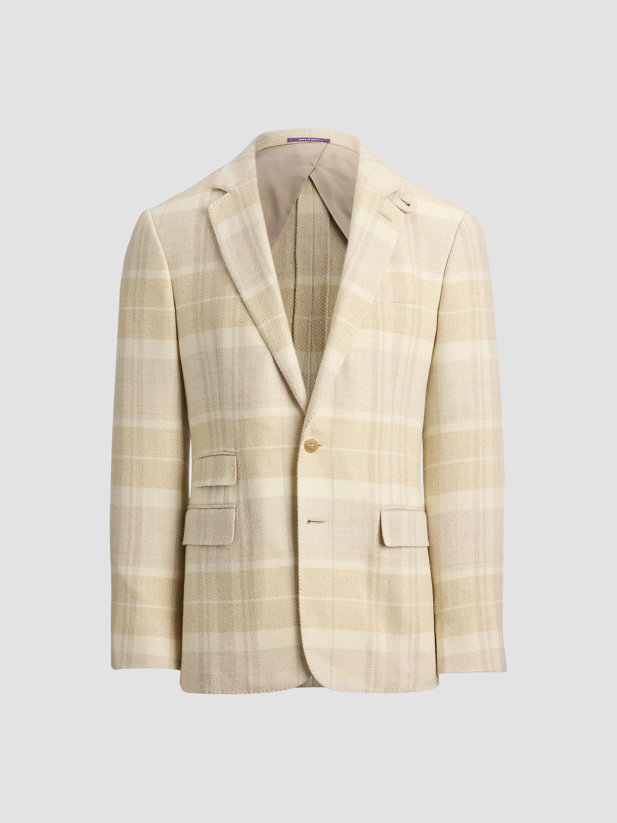 Men's Kent Plaid Silk-Linen-Cashmere Single-Breasted Sport Coat - Champagne Multi - 1