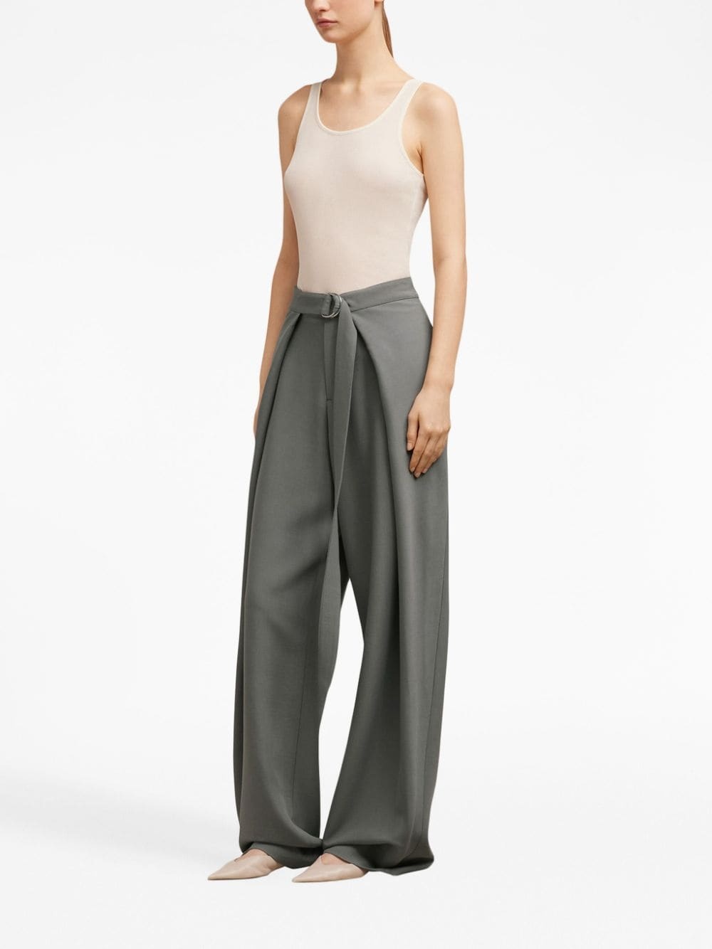 layered wide-leg belted trousers - 3