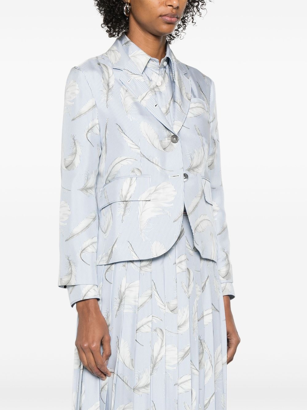 feather-print silk blazer - 3
