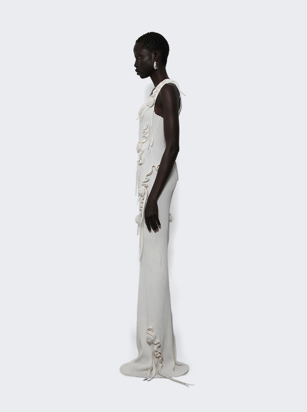 Knitted Ribbon Long Tank Dress White - 3