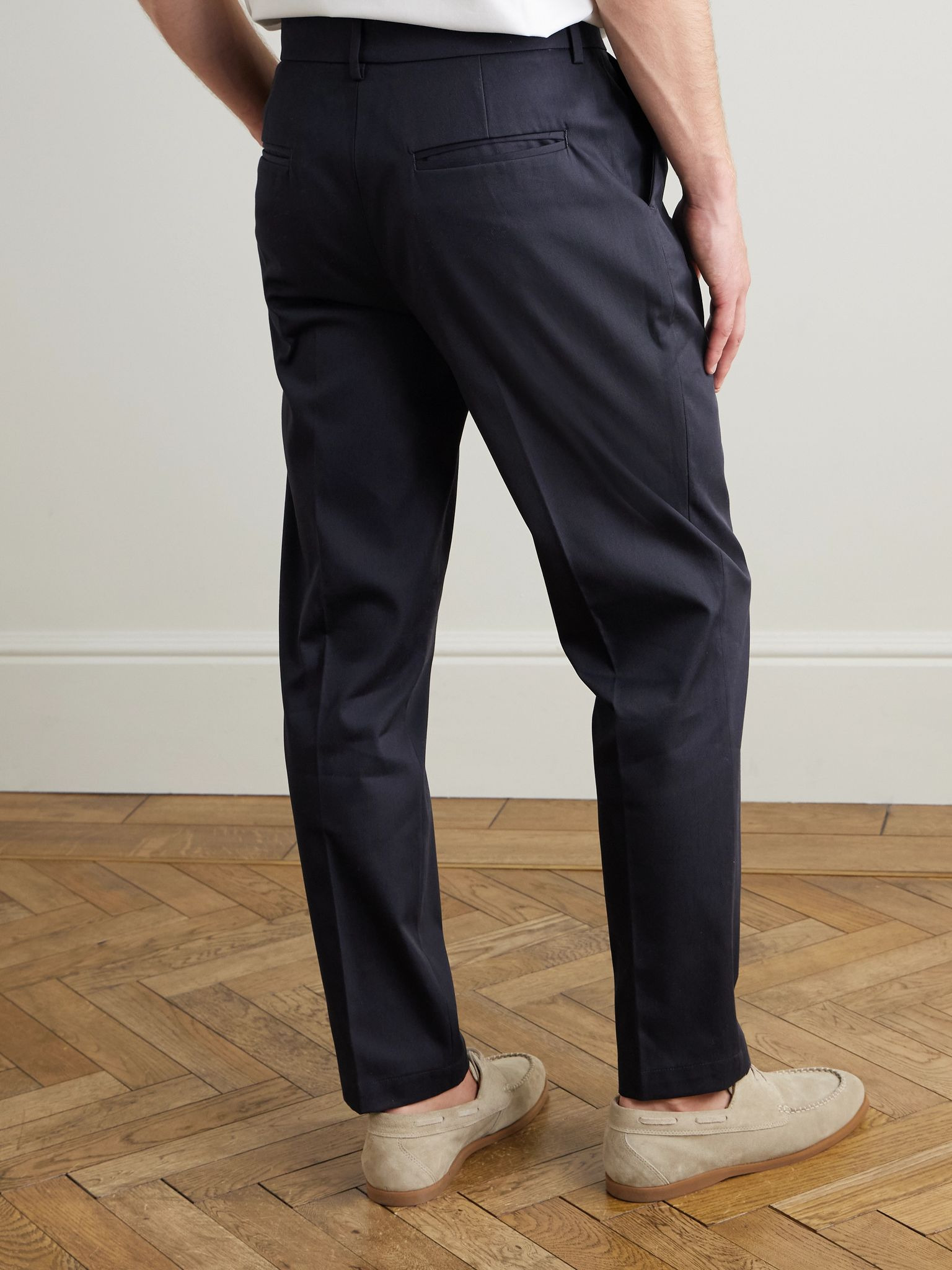 Straight-Leg Pleated Cotton-Gabardine Trousers Navy - 4
