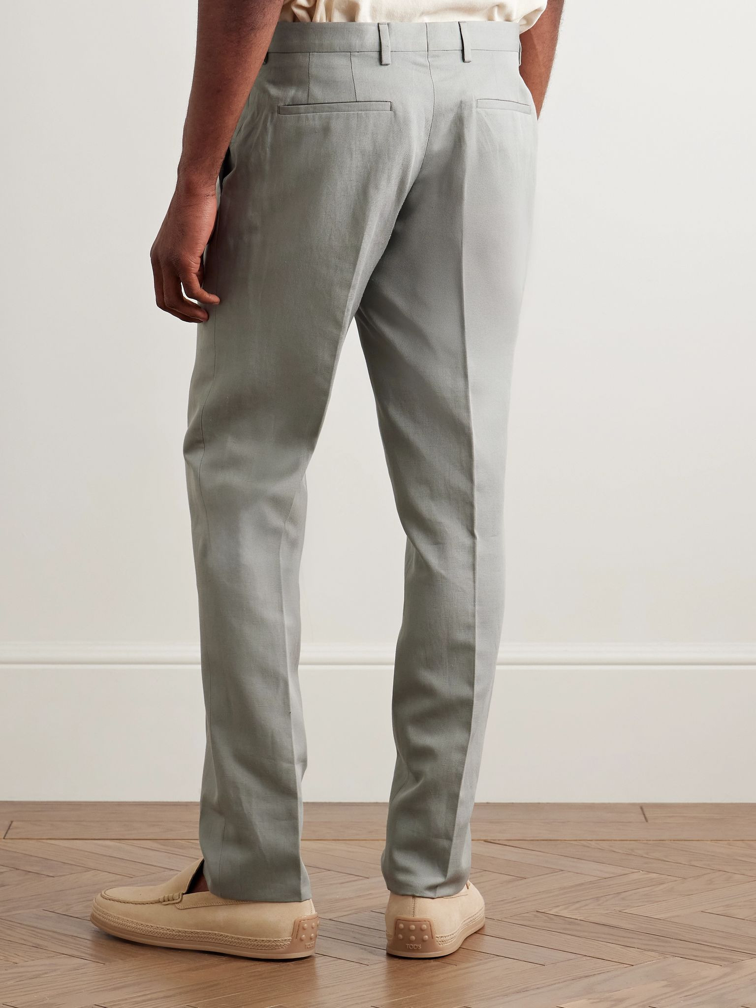 Slim-Fit Linen, Cotton and Lyocell-Blend Suit Trousers Gray green - 4