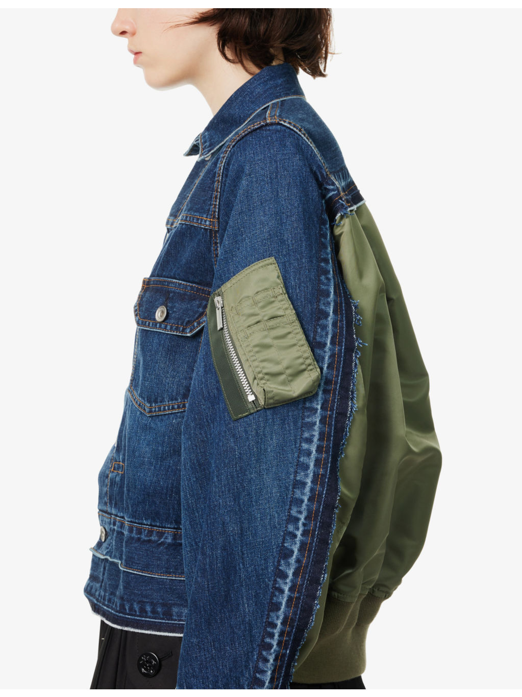 Shell-Panels Buttoned-Pockets Regular-Fit Denim Jacket - 6