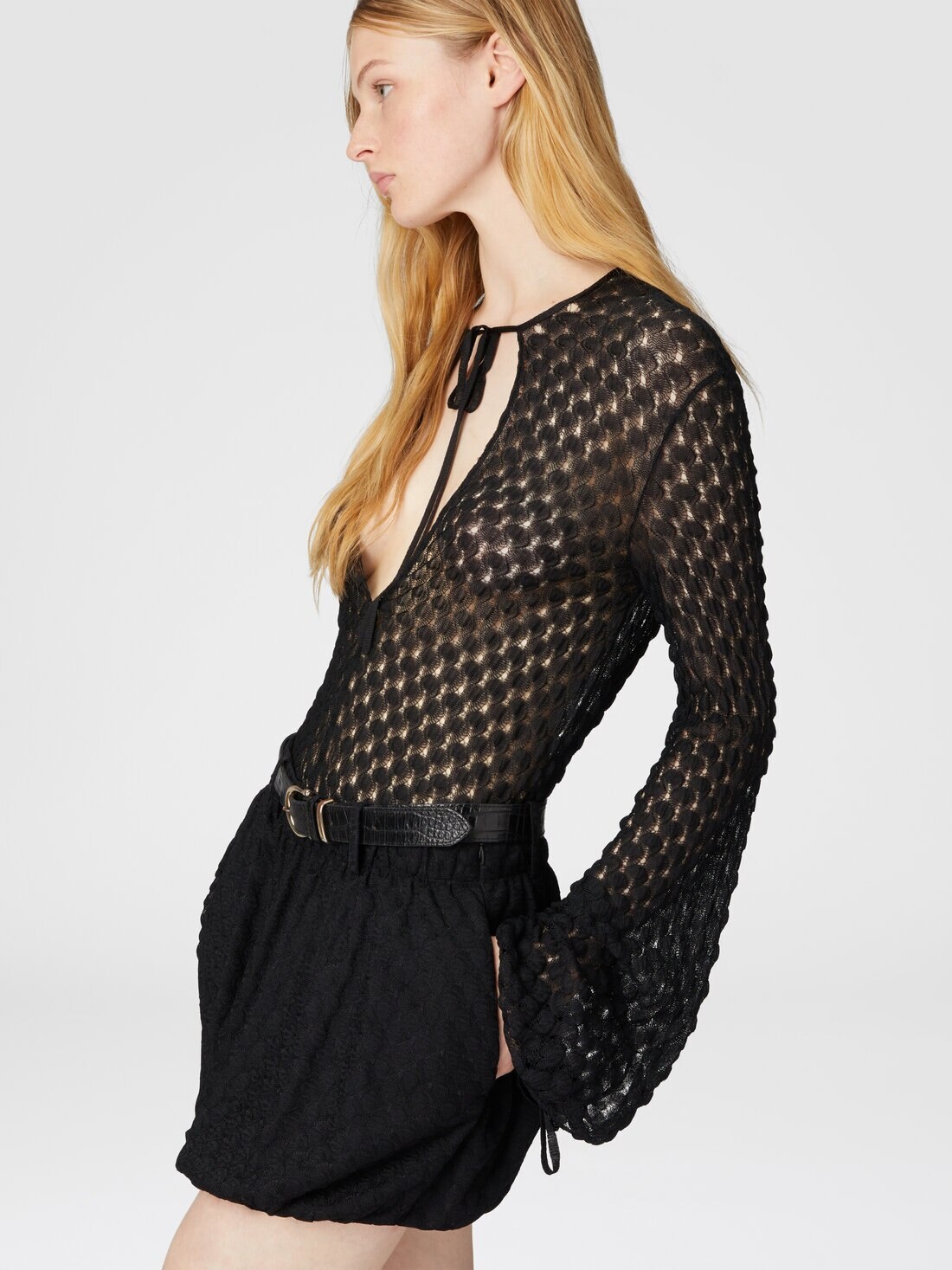 Long sleeve lace blouse with V-neck - 4