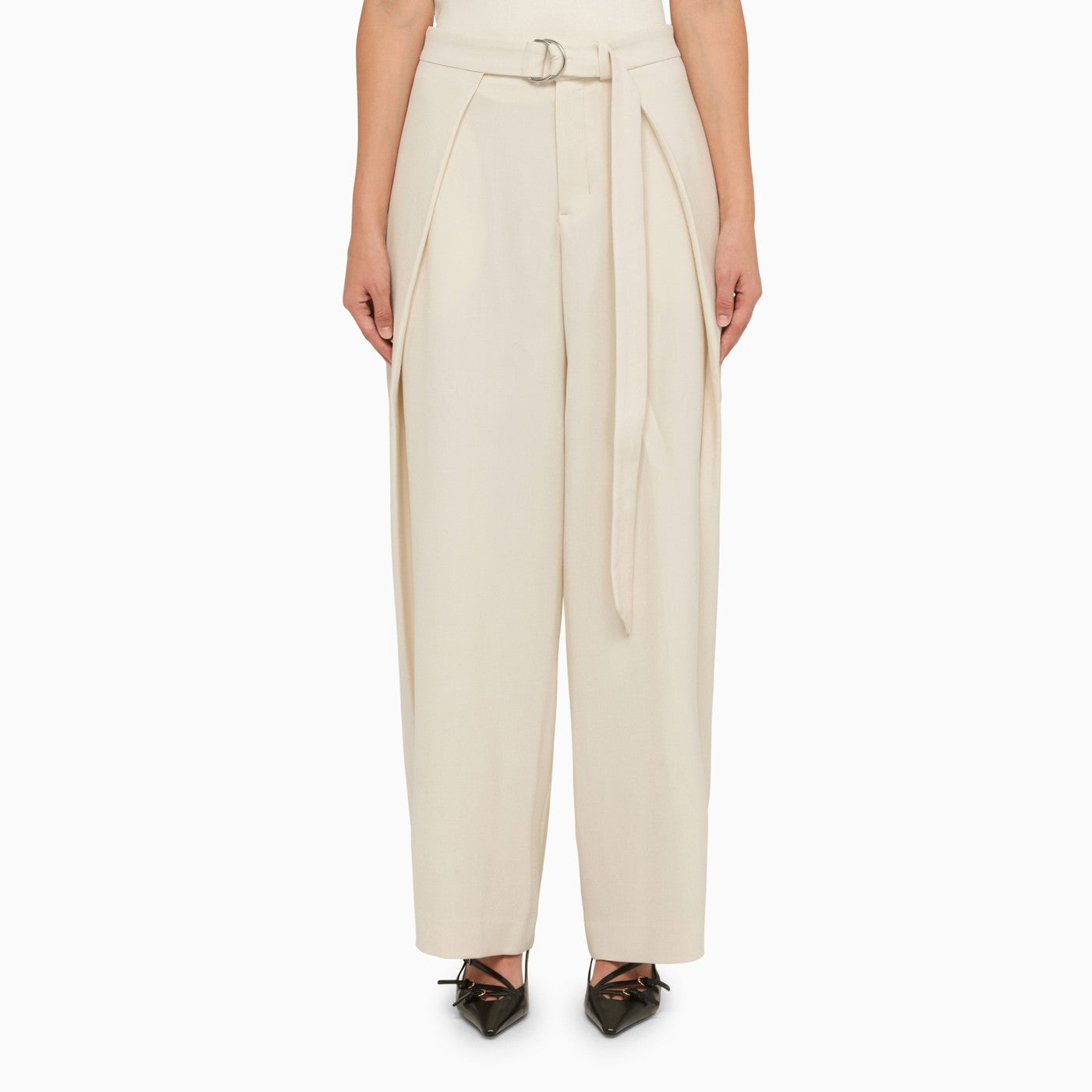 Ami Paris Ivory Trousers With Belt - 1