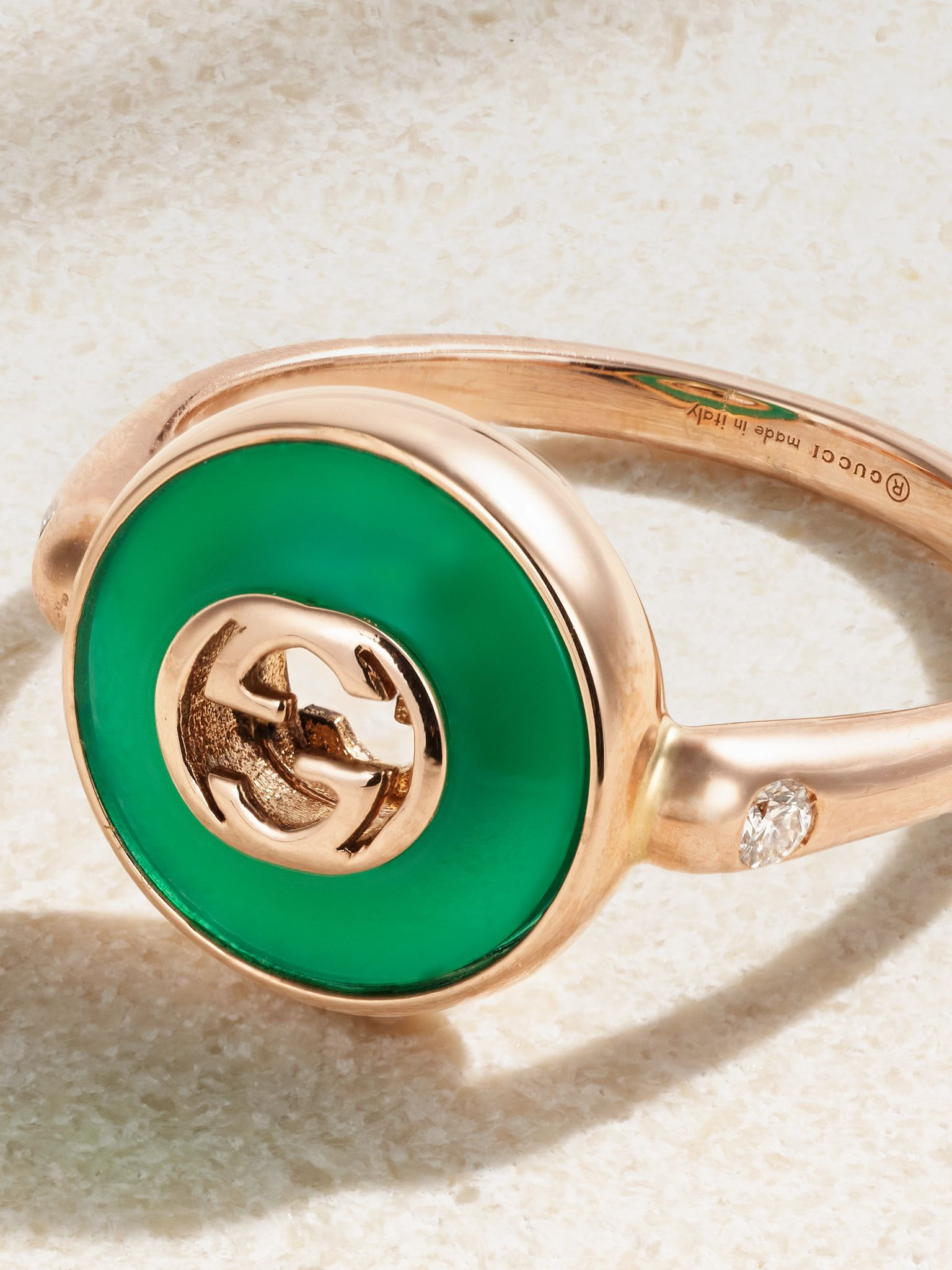 18-karat rose gold, agate and diamond ring Green - 4
