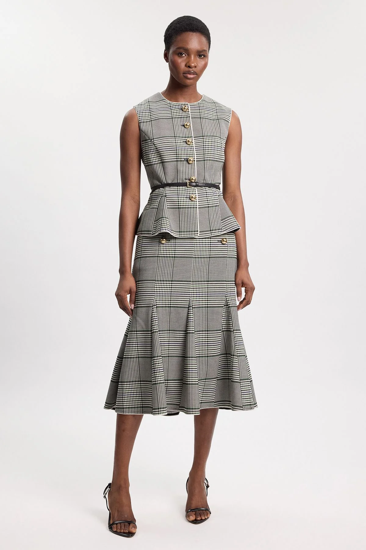 Petite Tailored Check Godet Midi Skirt - 1