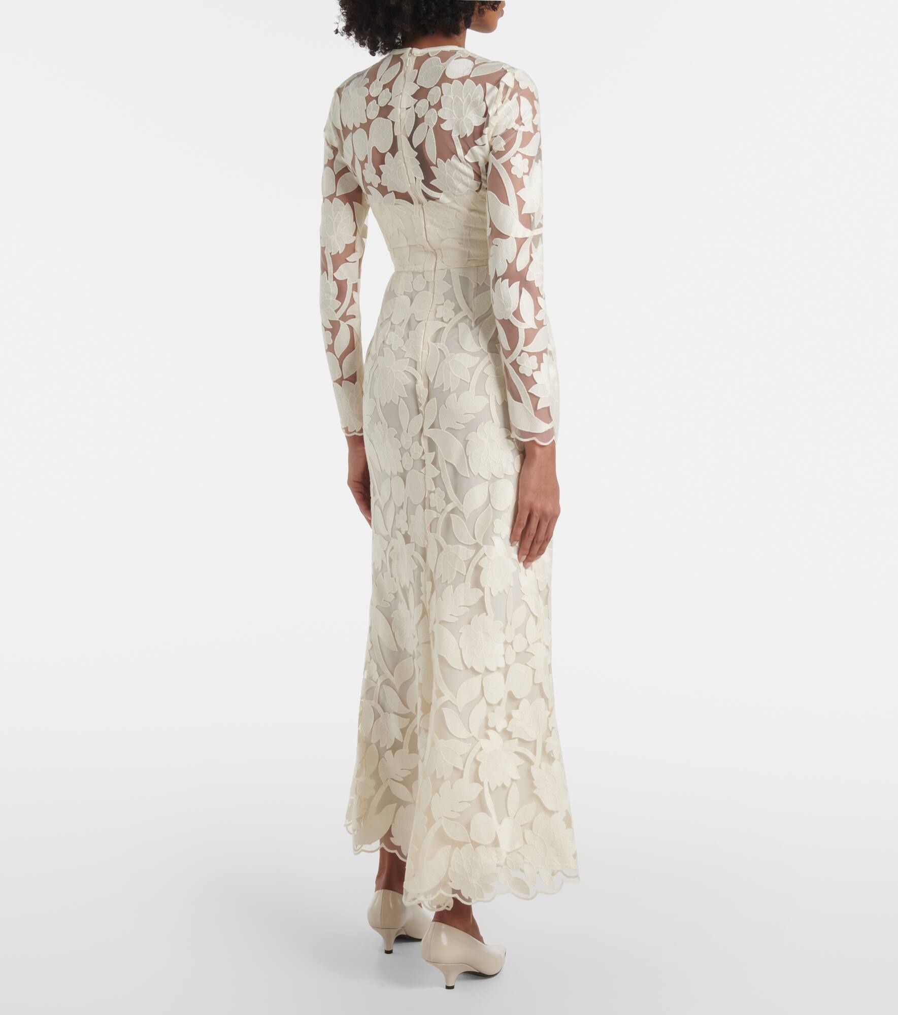 Floral embroidered tulle midi dress - 3