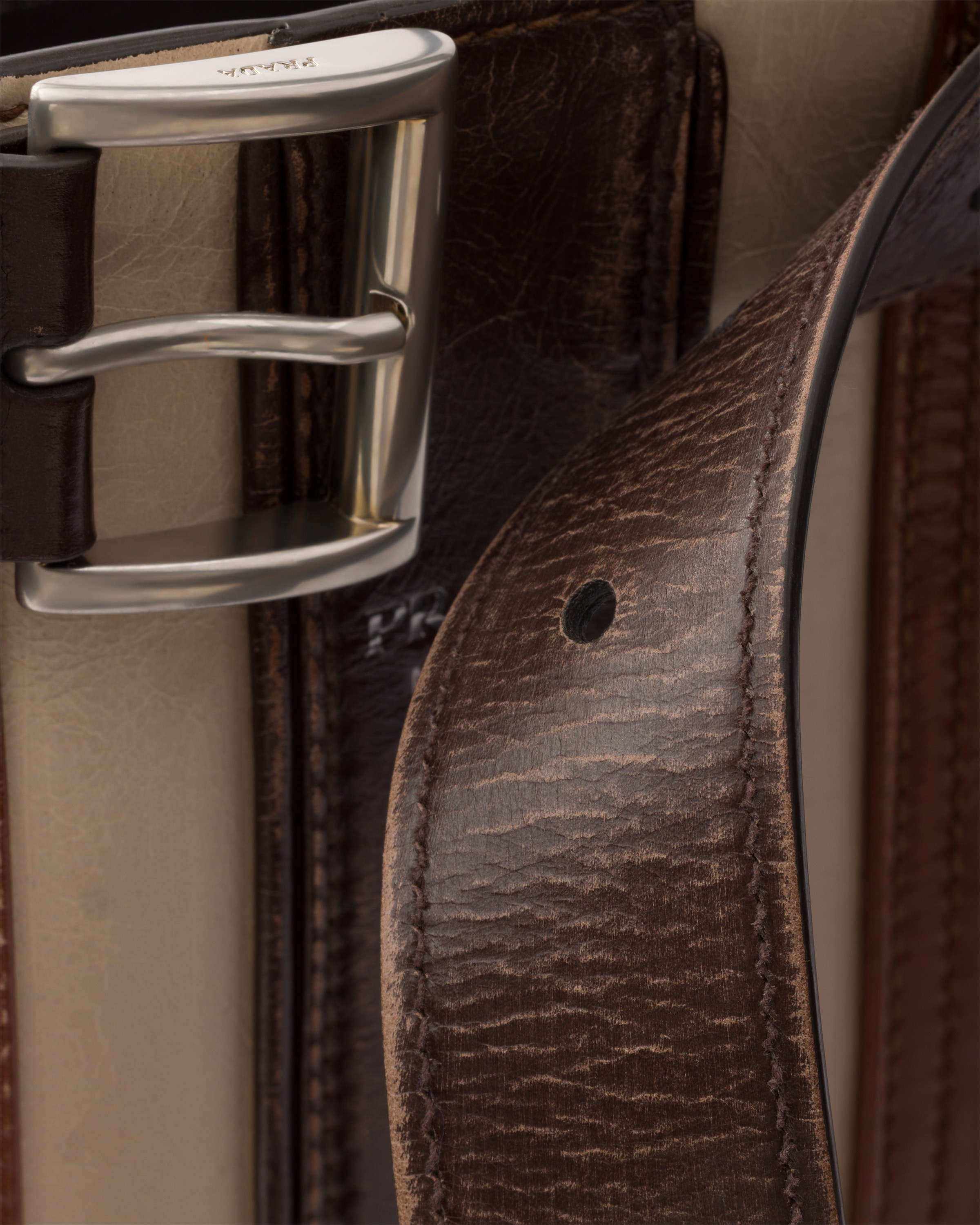 Prada Buckle antiqued leather bag with belt - 5