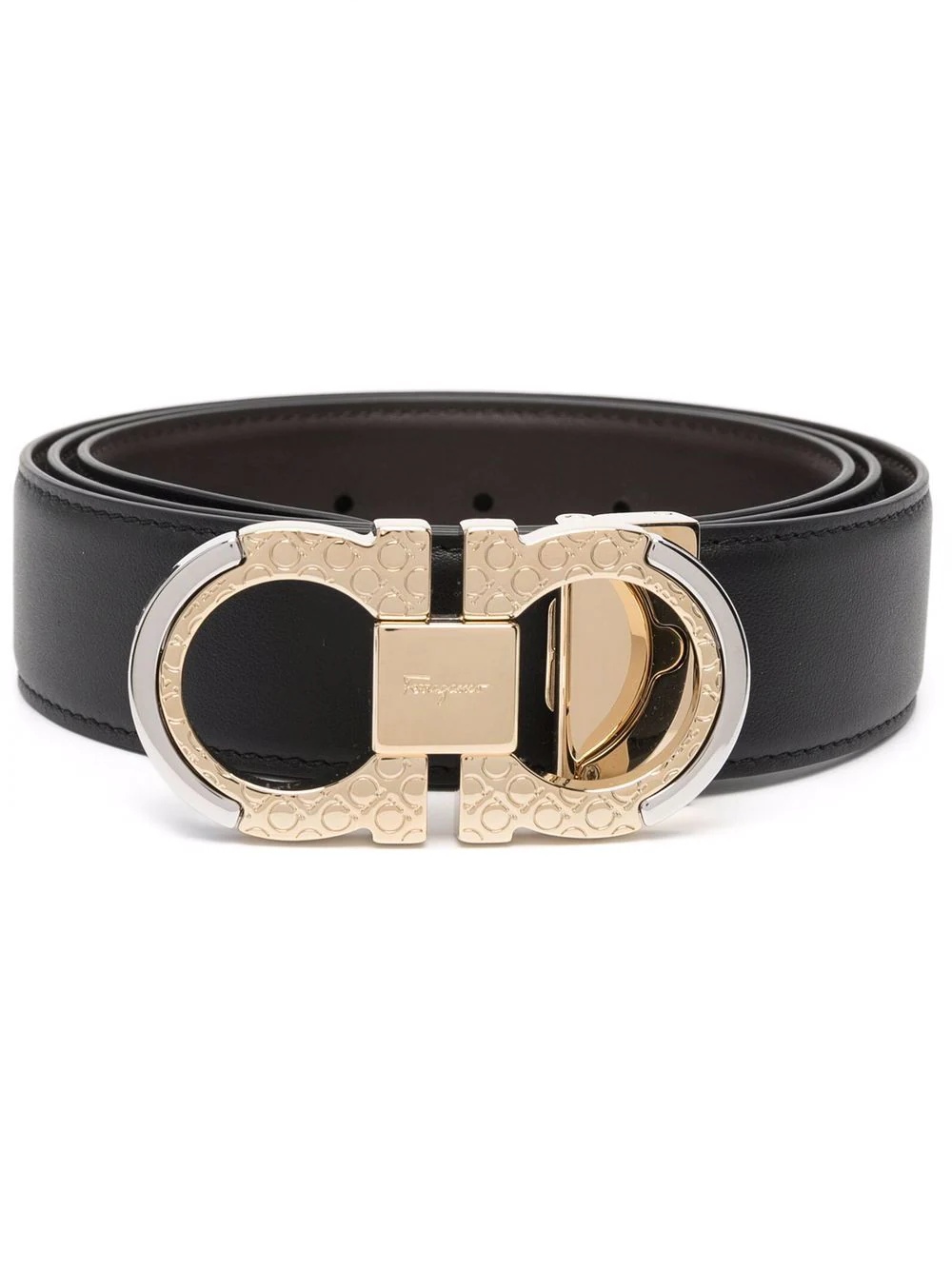 engraved gold-tone buckle leather belt - 1