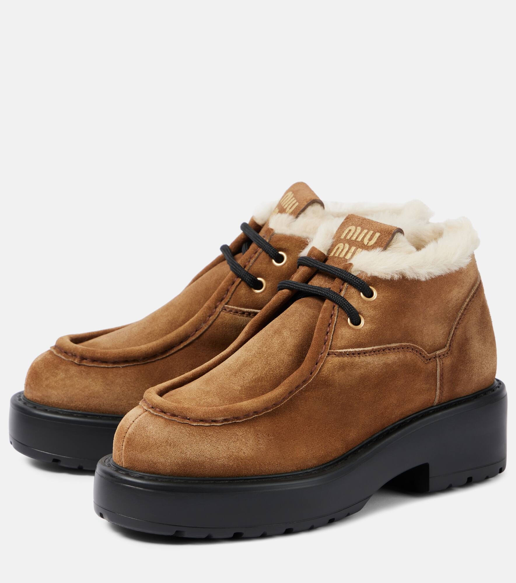 Chunky shearling-trimmed leather flats - 4