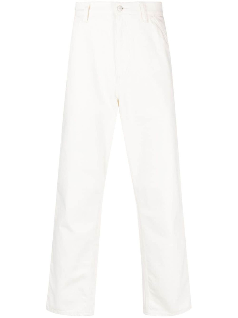 logo-patch cotton straight-leg trousers 1