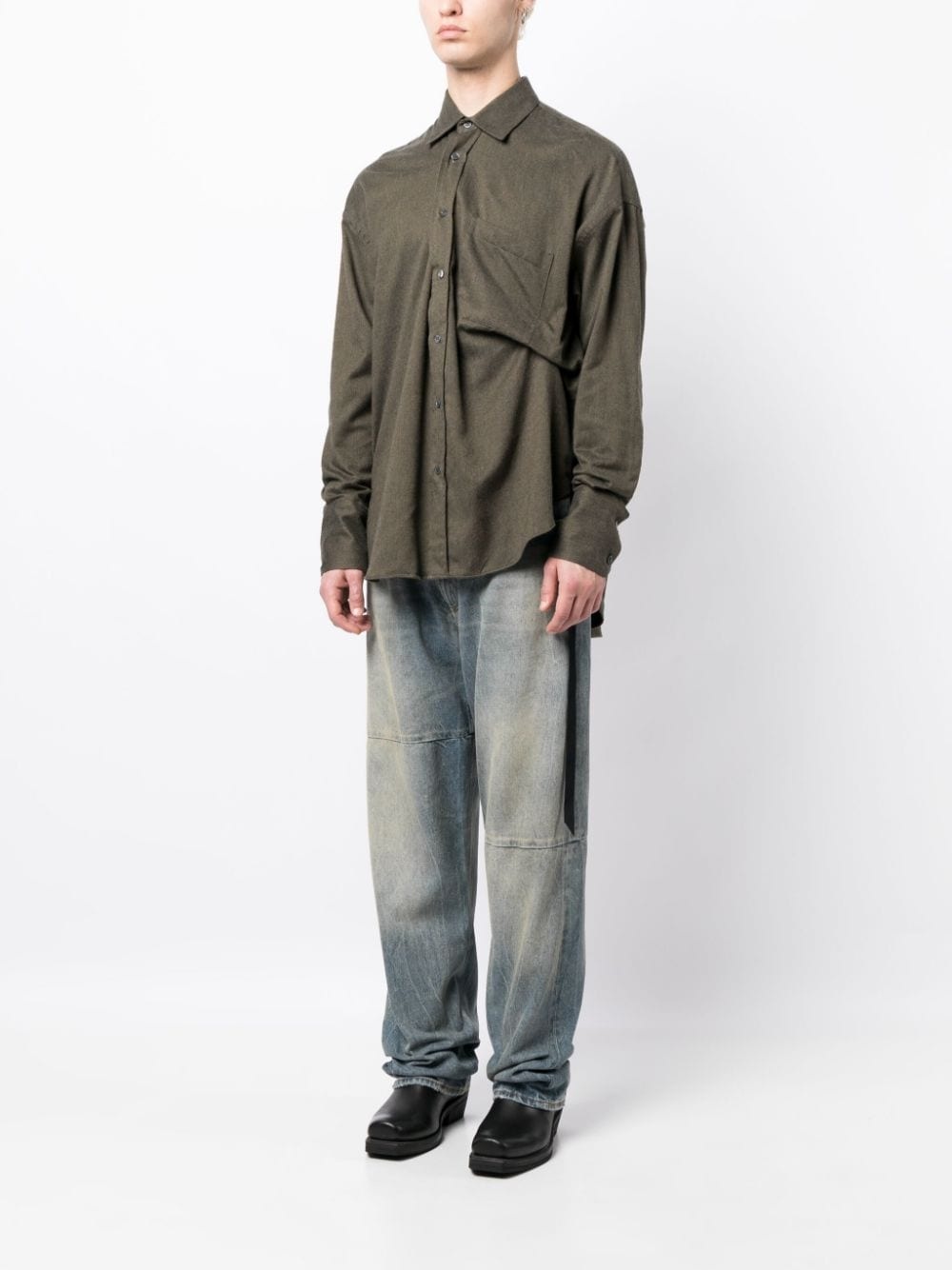 spread-collar cotton shirt - 4