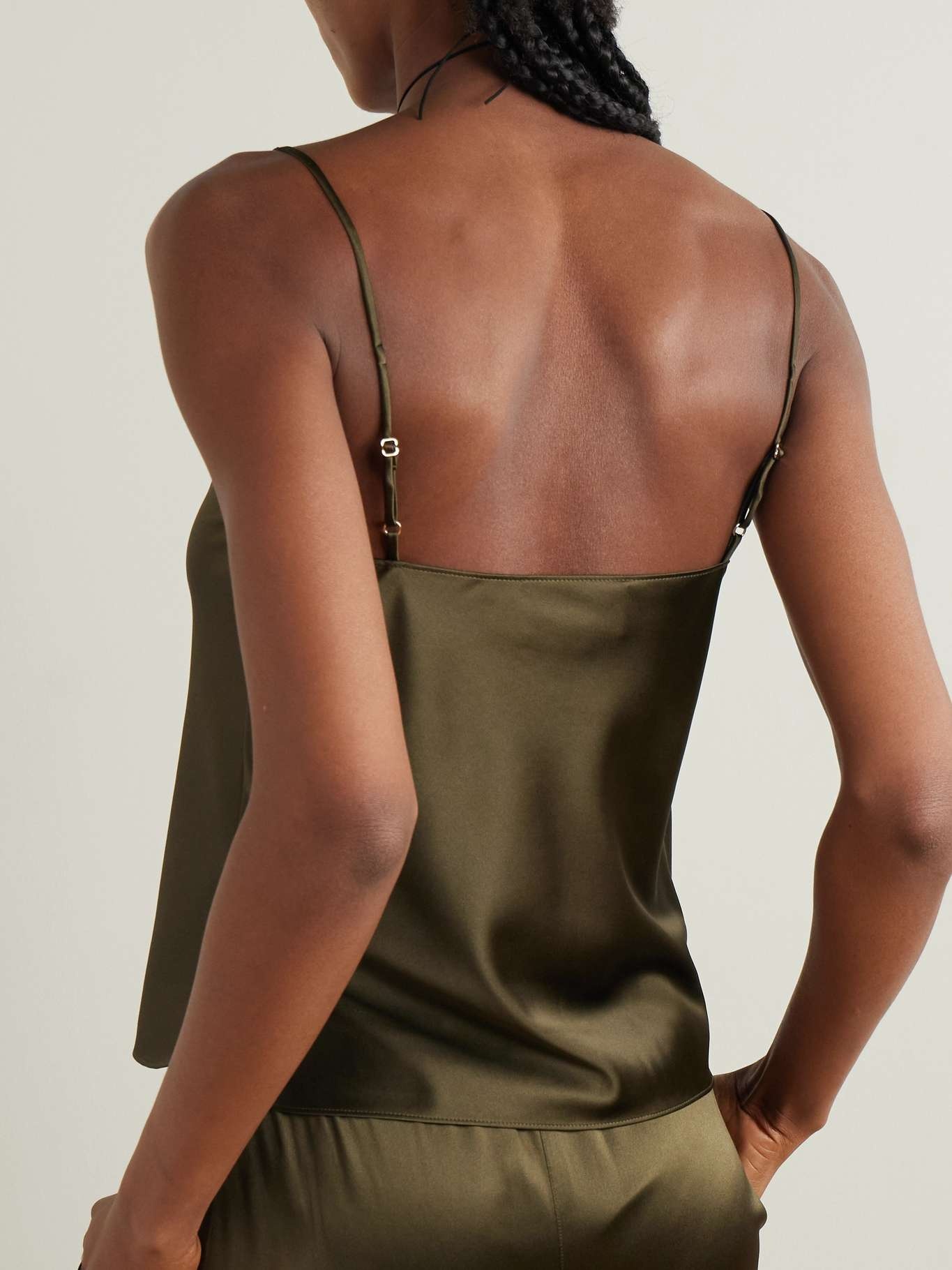 Mila silk-blend satin camisole Army green - 3