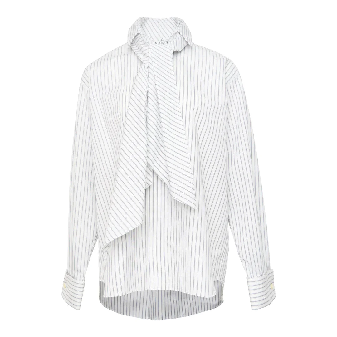 White Poplin Scarf Shirt - 1