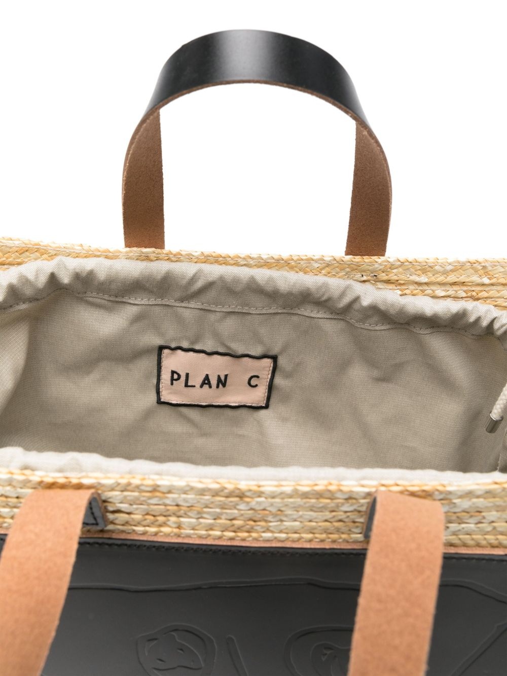 leather-panelled straw tote bag - 5
