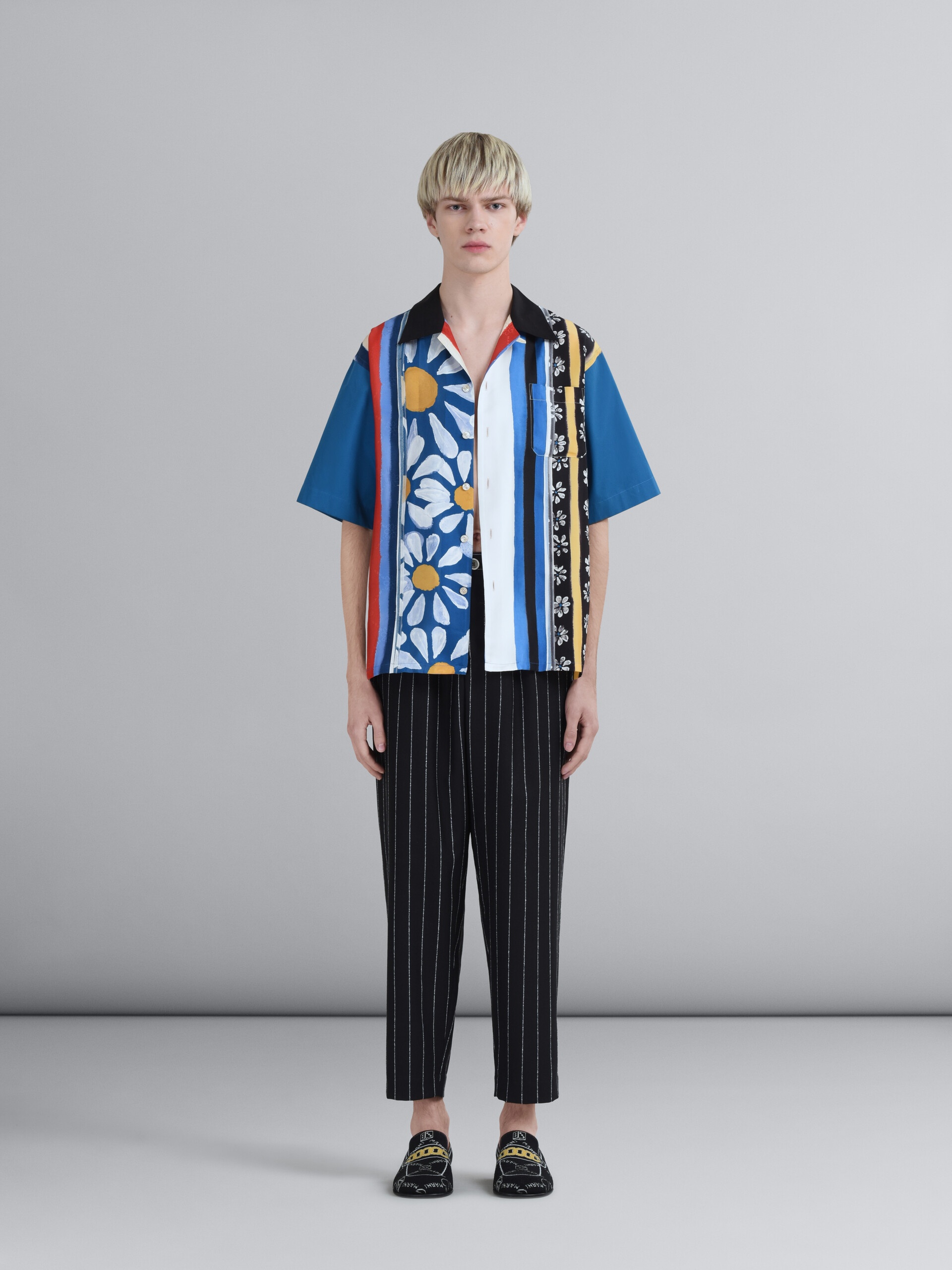 BLACK PINSTRIPED FRESCO WOOL PANTS - 2