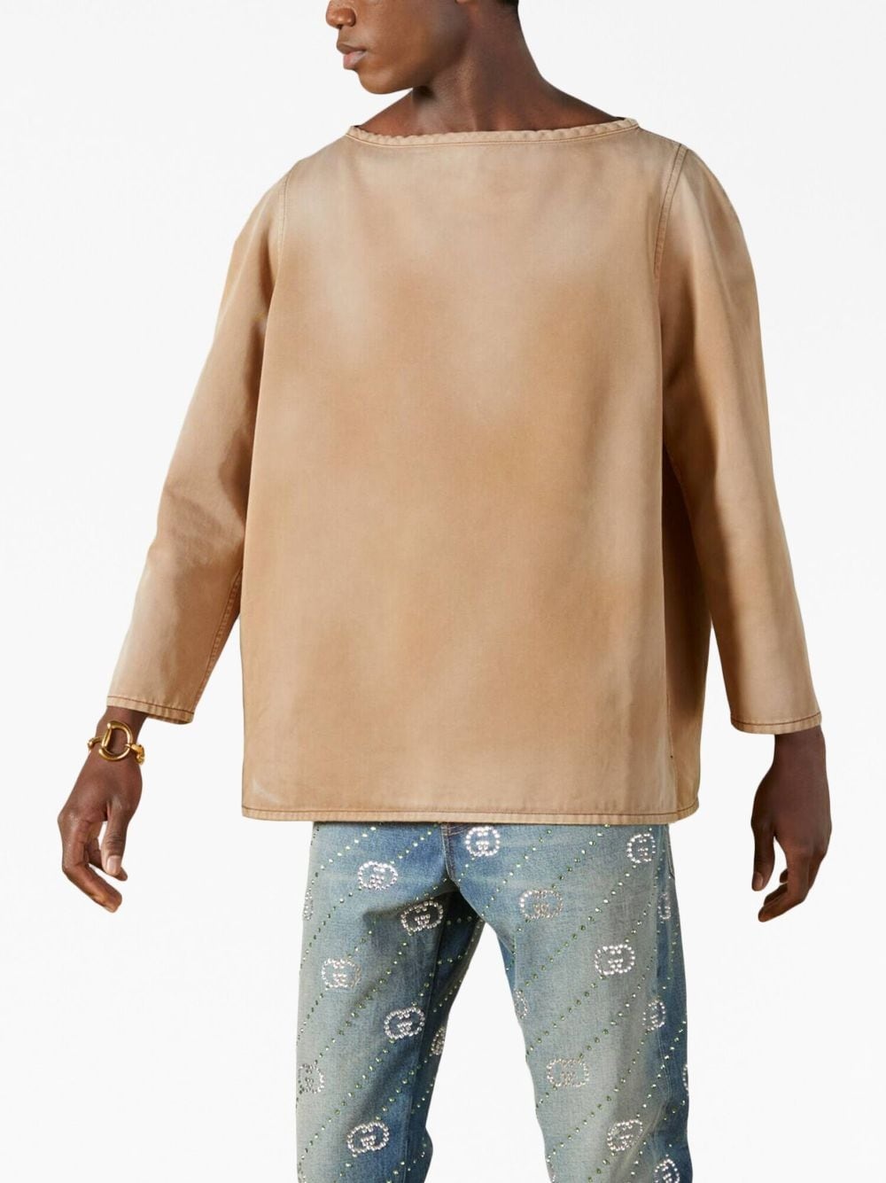 logo-embroidered denim top - 4