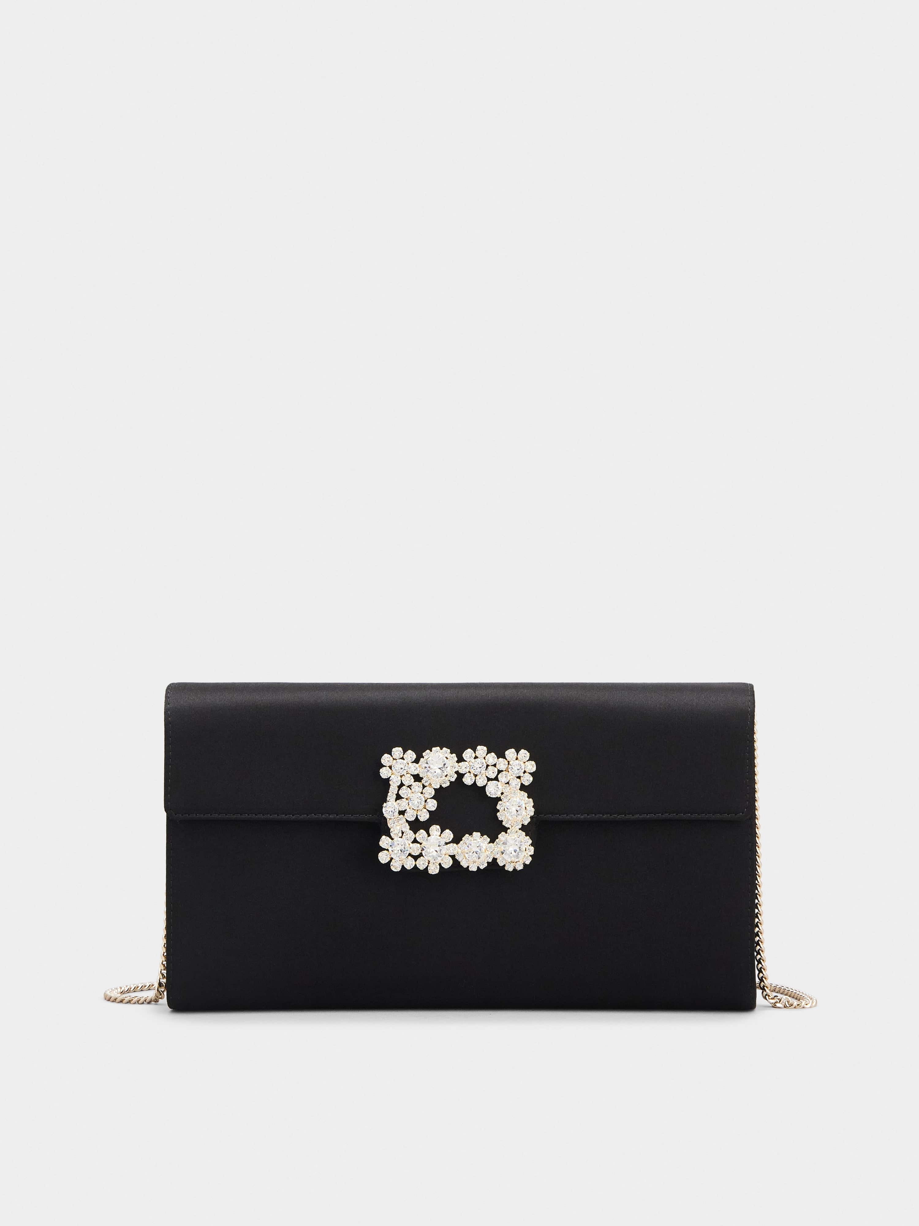 Flower Strass Buckle Clutch in Satin - 1