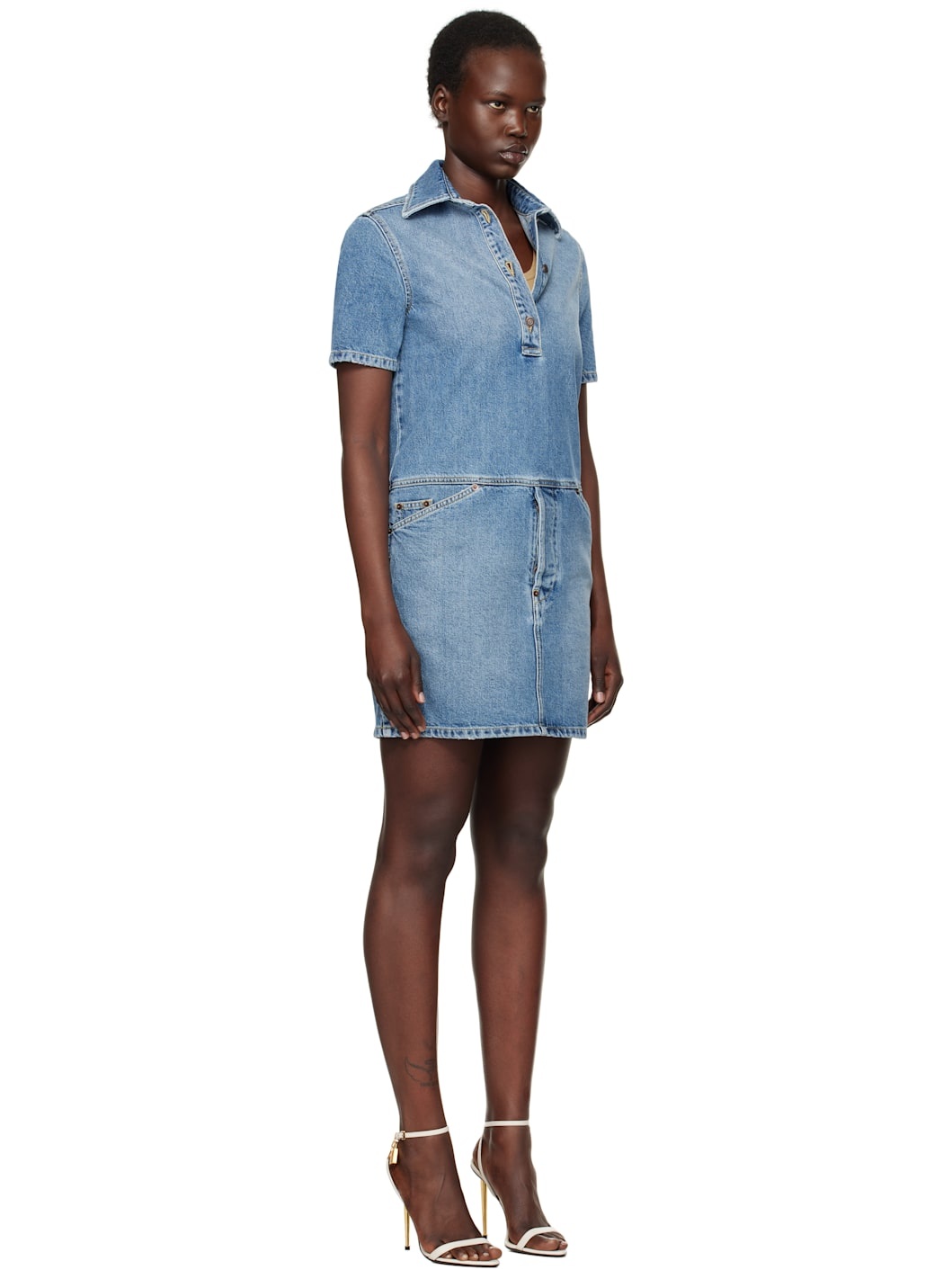 Blue Laurel Crown Emblem Denim Minidress - 2