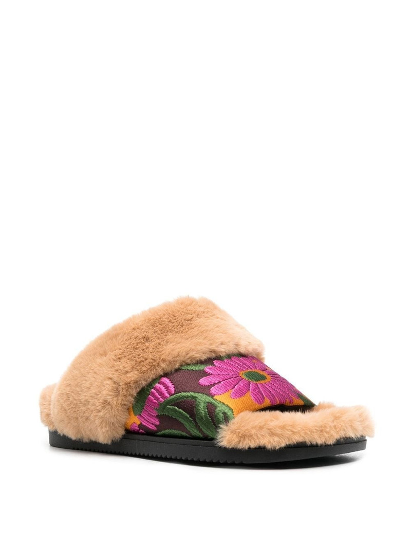 La DoubleJ faux-fur floral strap slides outlook