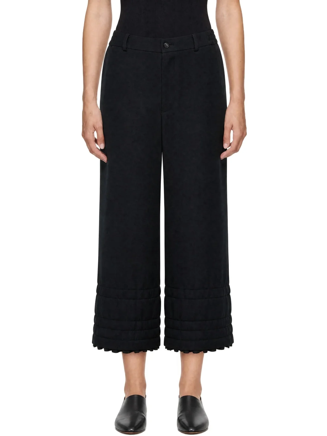 Black Twill Ruffled Trousers - 1